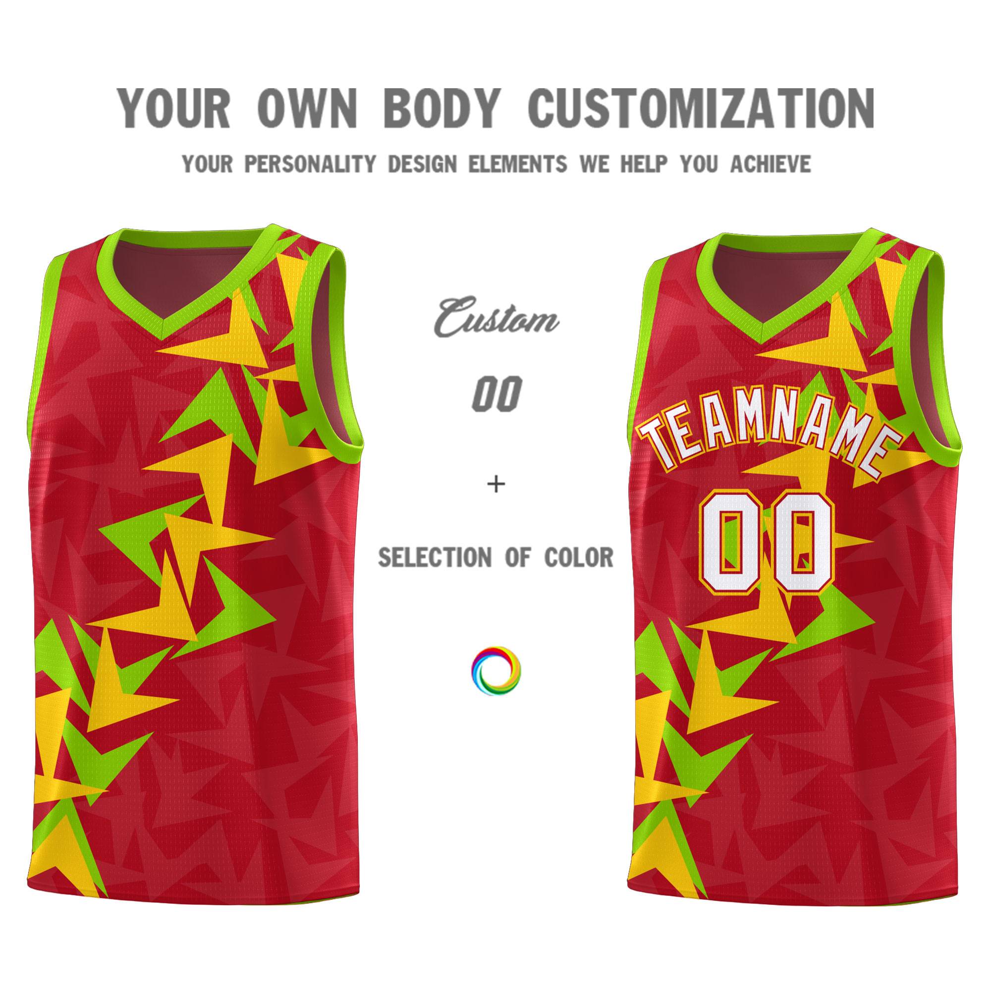 Custom Red Boomerang Pattern Sets Basketball Jersey