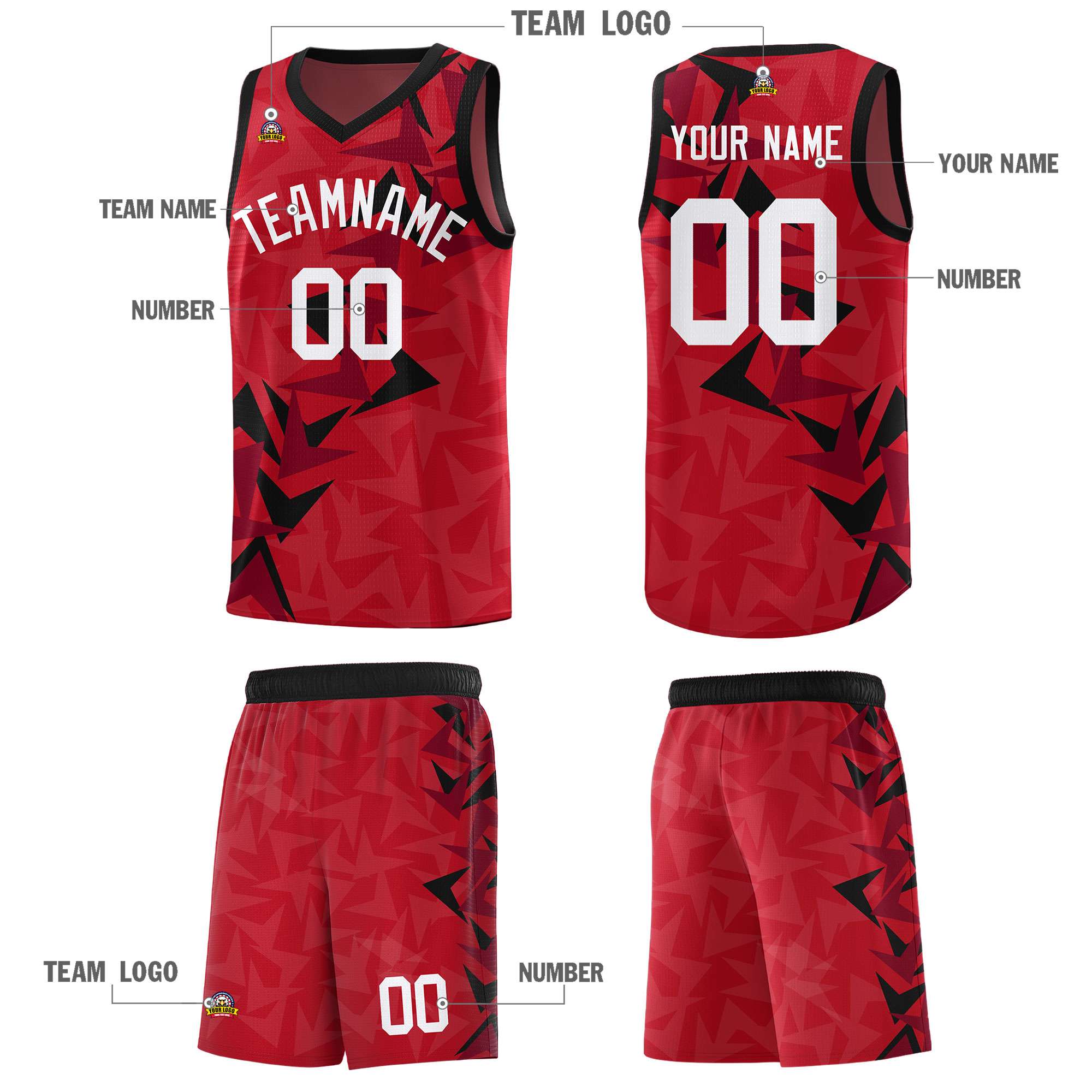 Custom Red Boomerang Pattern Sets Basketball Jersey