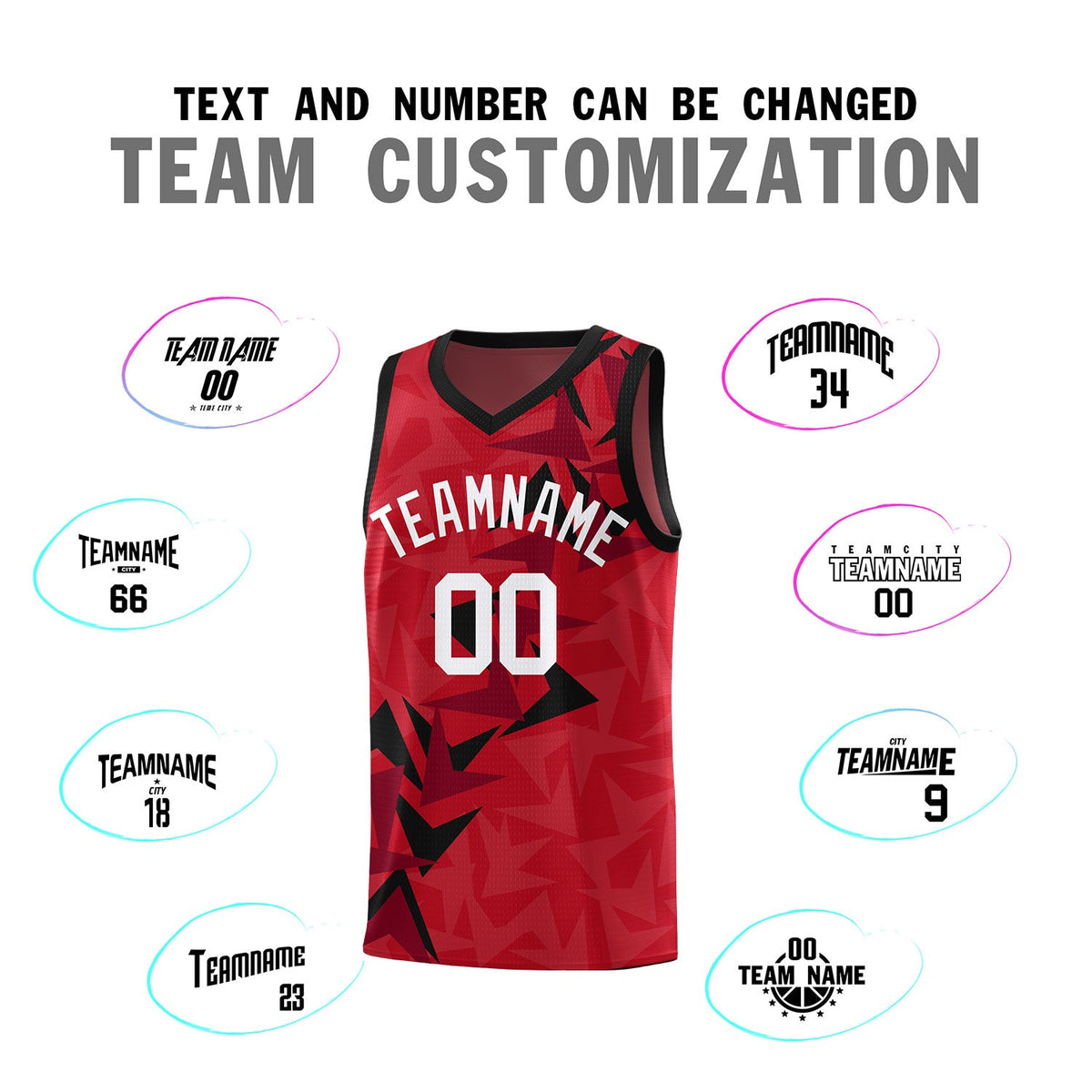 Custom Red Boomerang Pattern Sets Basketball Jersey