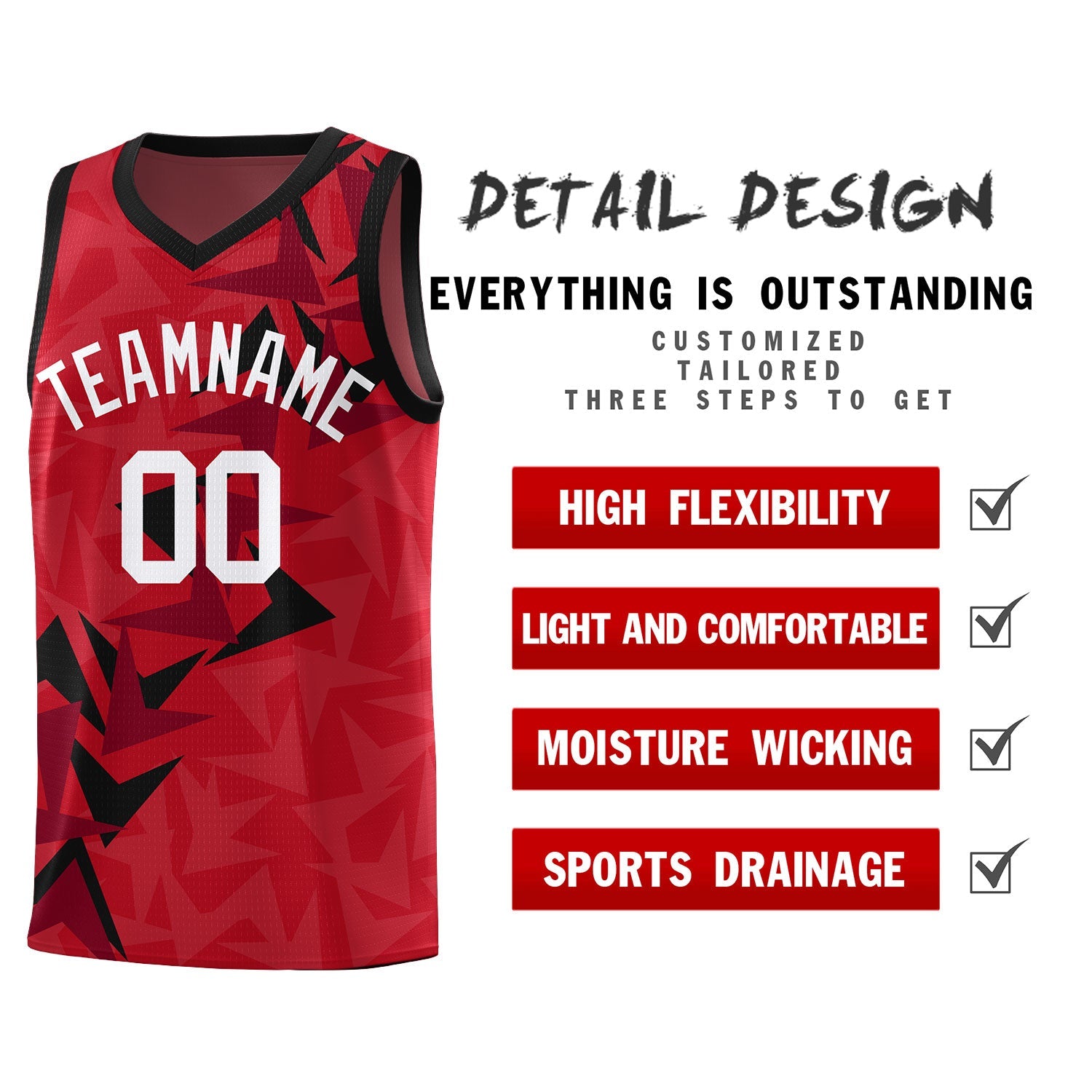 Custom Red Boomerang Pattern Sets Basketball Jersey