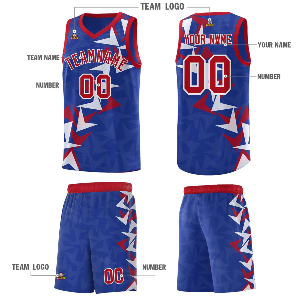 Custom Royal Boomerang Pattern Sets Basketball Jersey