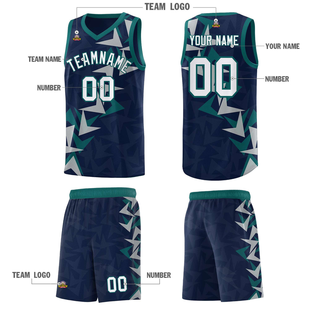 Custom Navy Boomerang Pattern Sets Basketball Jersey