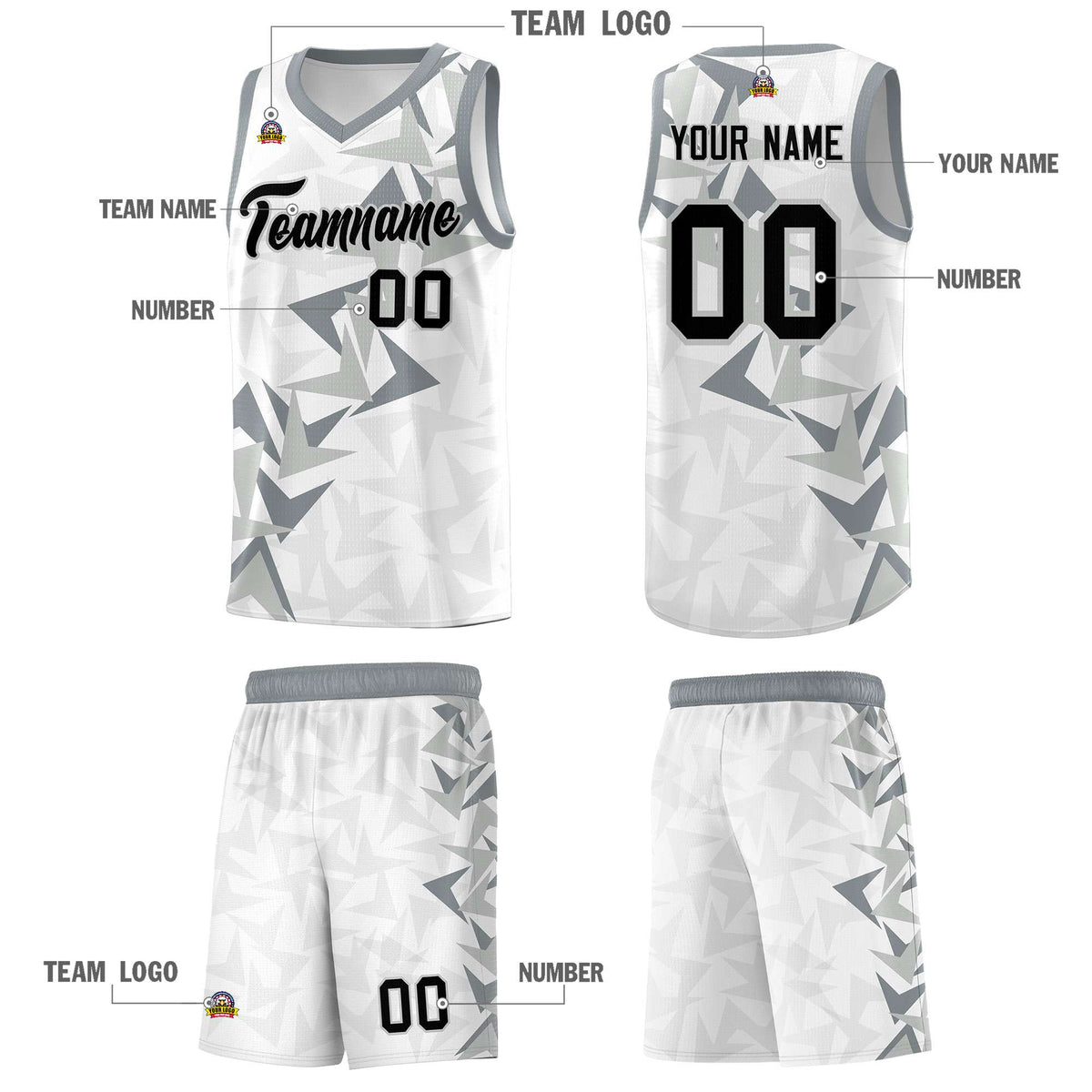 Custom White Boomerang Pattern Sets Basketball Jersey
