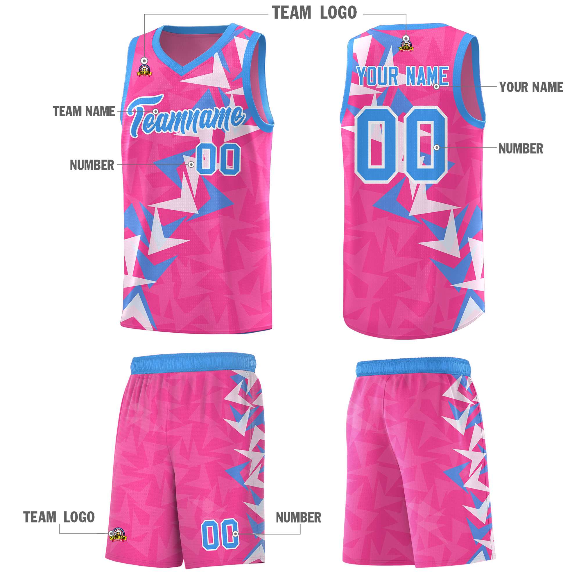 Custom Pink Boomerang Pattern Sets Basketball Jersey