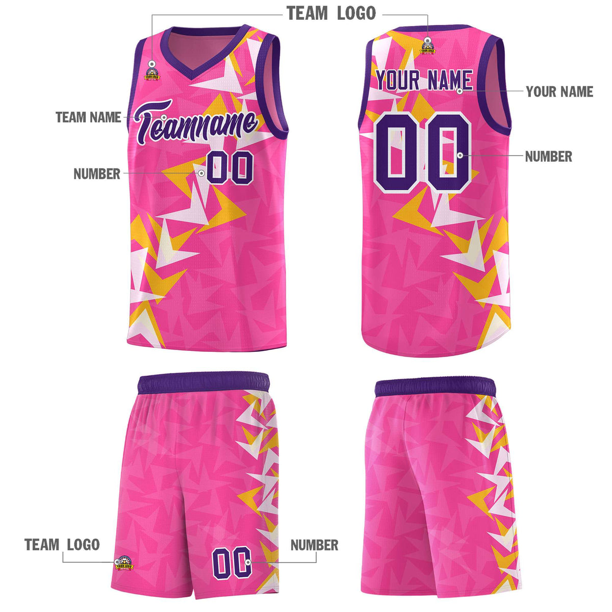 Custom Pink Boomerang Pattern Sets Basketball Jersey
