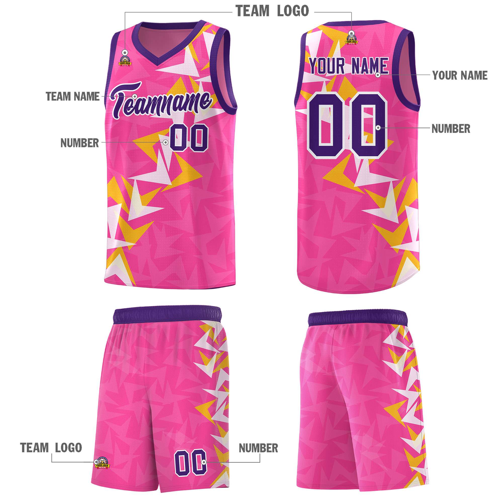 Custom Pink Boomerang Pattern Sets Basketball Jersey