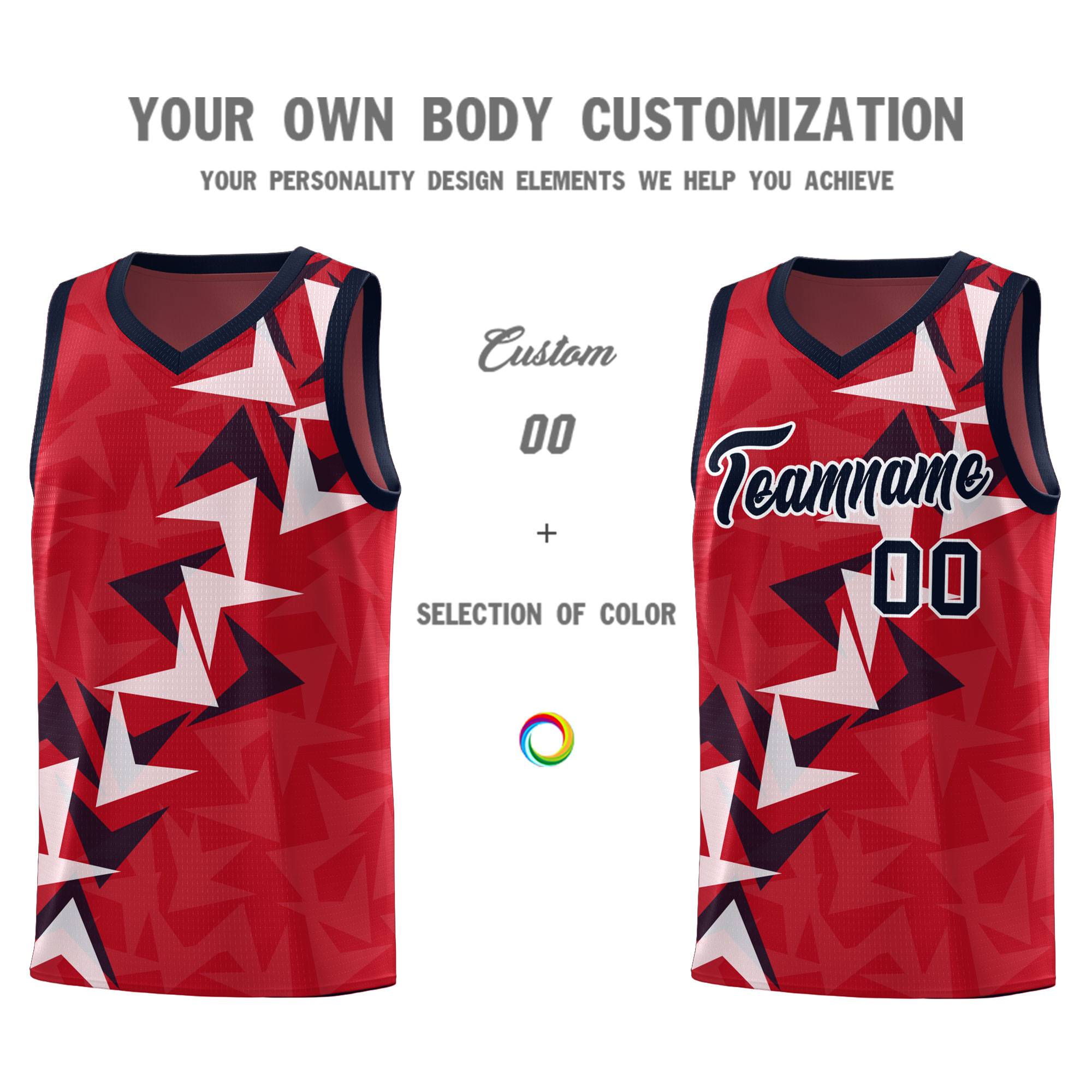 Custom Red Boomerang Pattern Sets Basketball Jersey