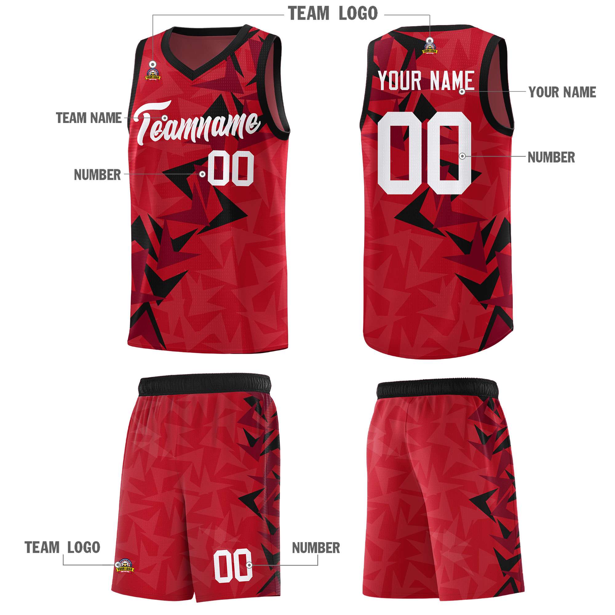 Custom Red Boomerang Pattern Sets Basketball Jersey