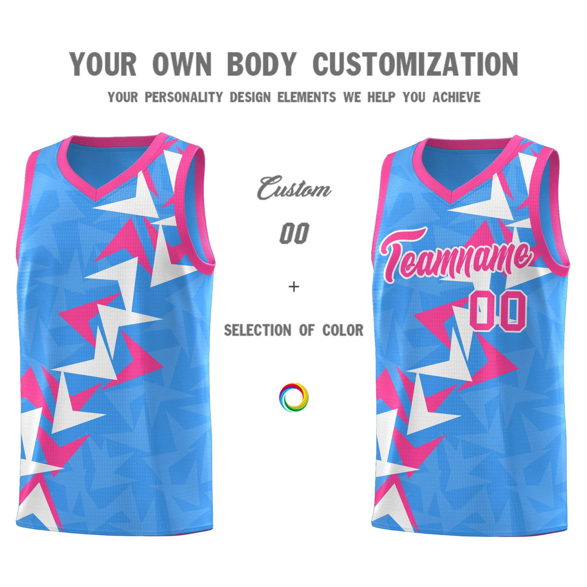 Custom Light Blue Boomerang Pattern Sets Basketball Jersey