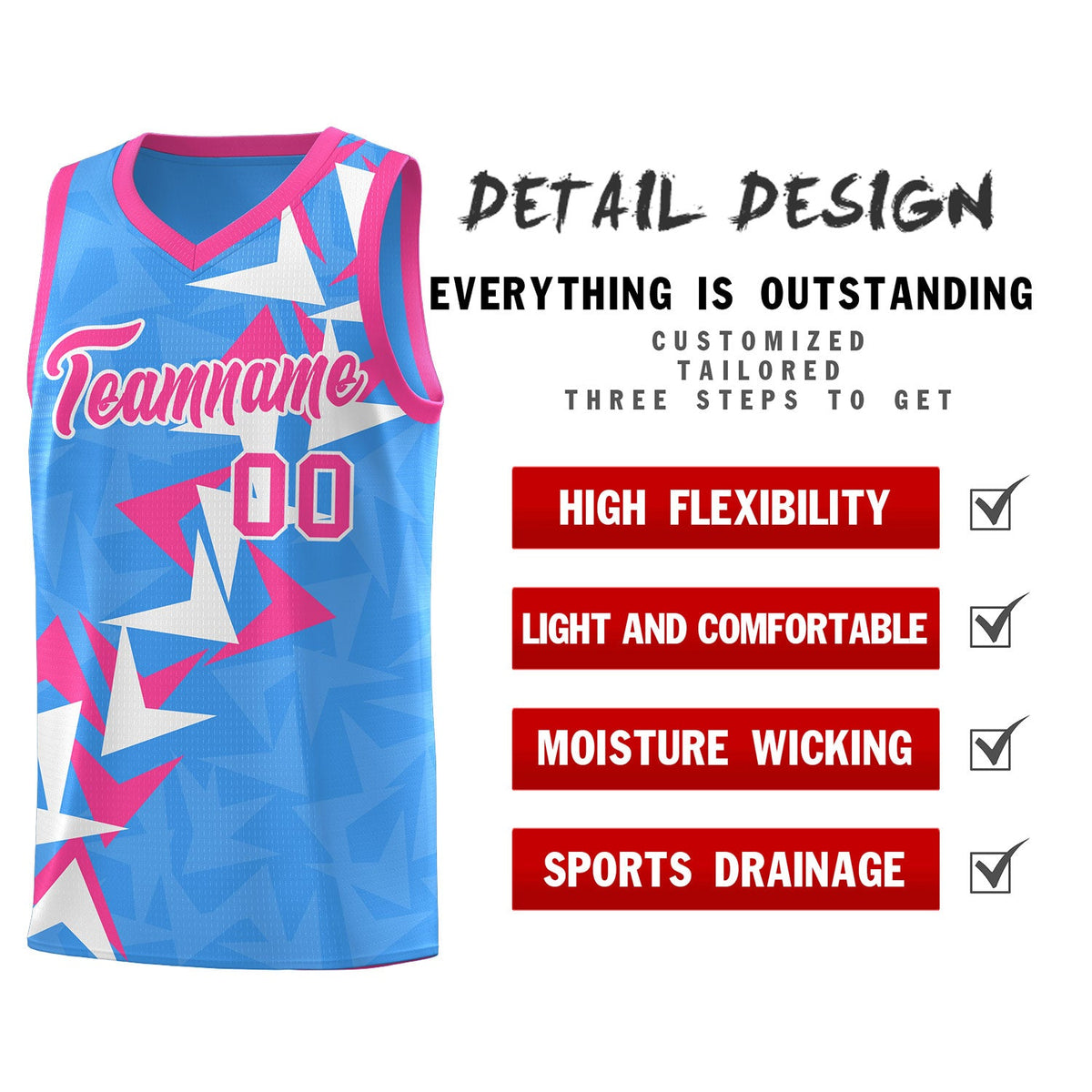 Custom Light Blue Boomerang Pattern Sets Basketball Jersey