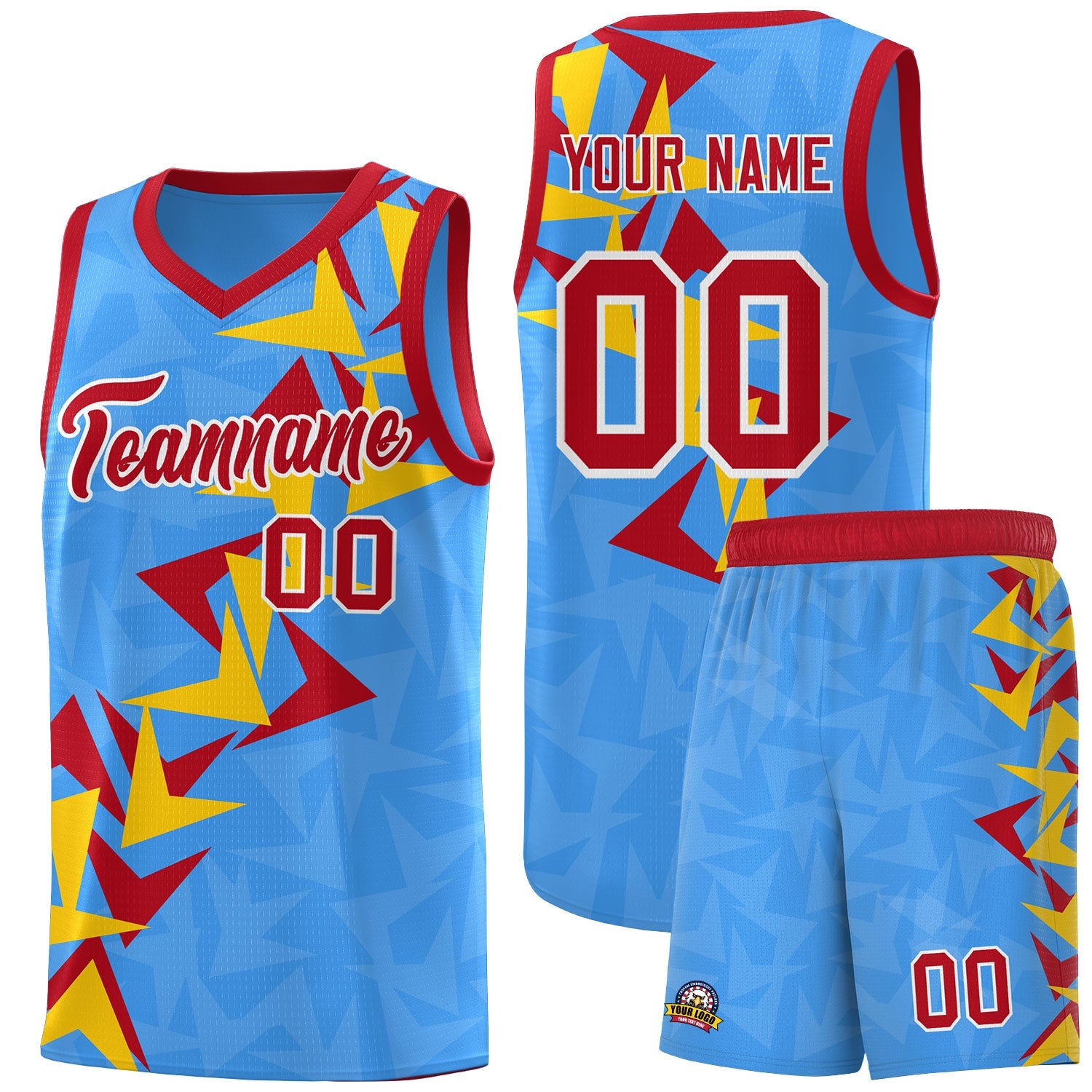Custom Light Blue Boomerang Pattern Sets Basketball Jersey