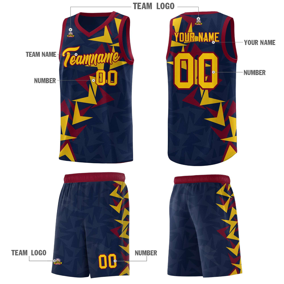 Custom Navy Boomerang Pattern Sets Basketball Jersey