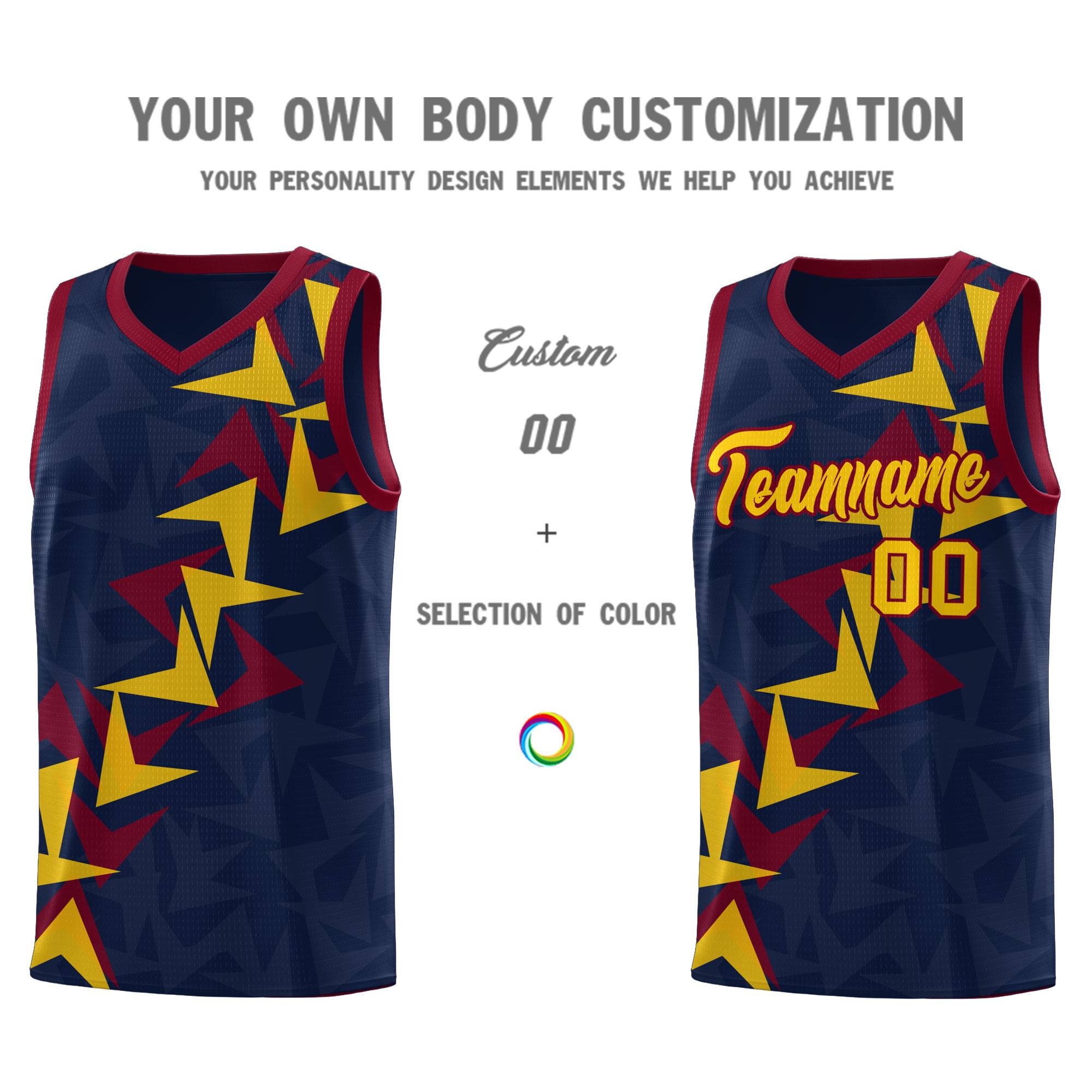 Custom Navy Boomerang Pattern Sets Basketball Jersey
