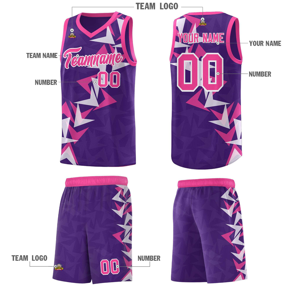 Custom Purple Boomerang Pattern Sets Basketball Jersey