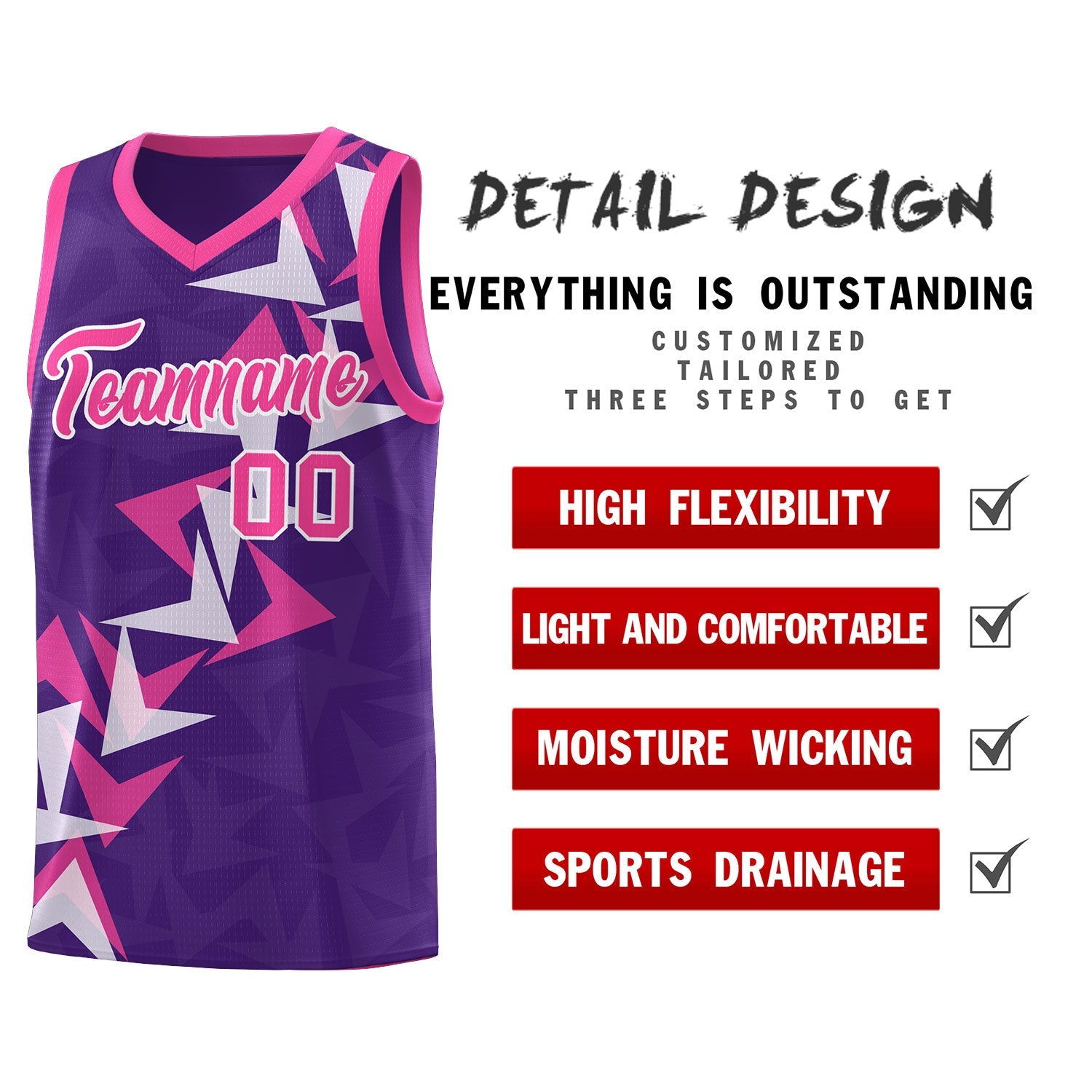 Custom Purple Boomerang Pattern Sets Basketball Jersey