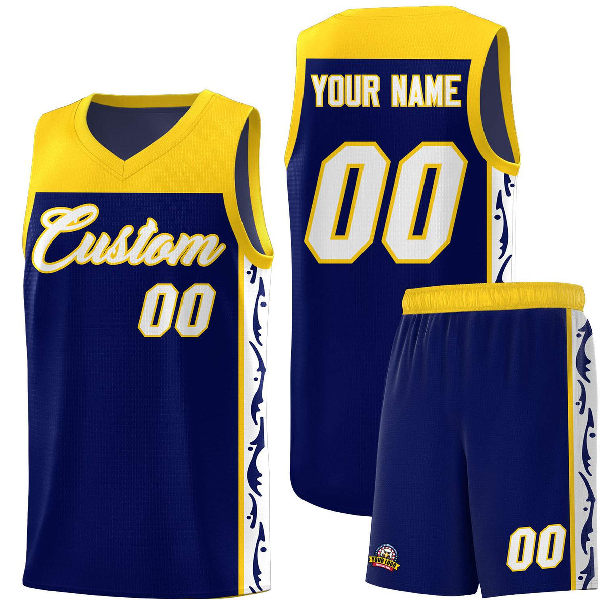 Custom Navy Side Pattern Sports Uniform Basketball Jersey