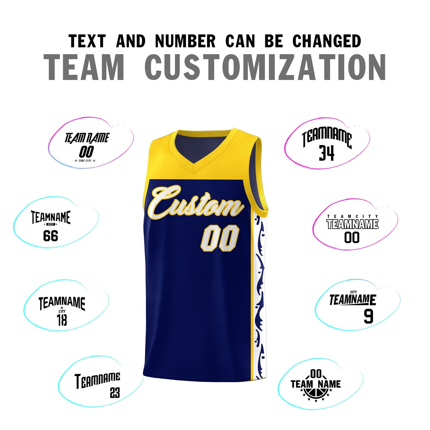 Custom Navy Side Pattern Sports Uniform Basketball Jersey
