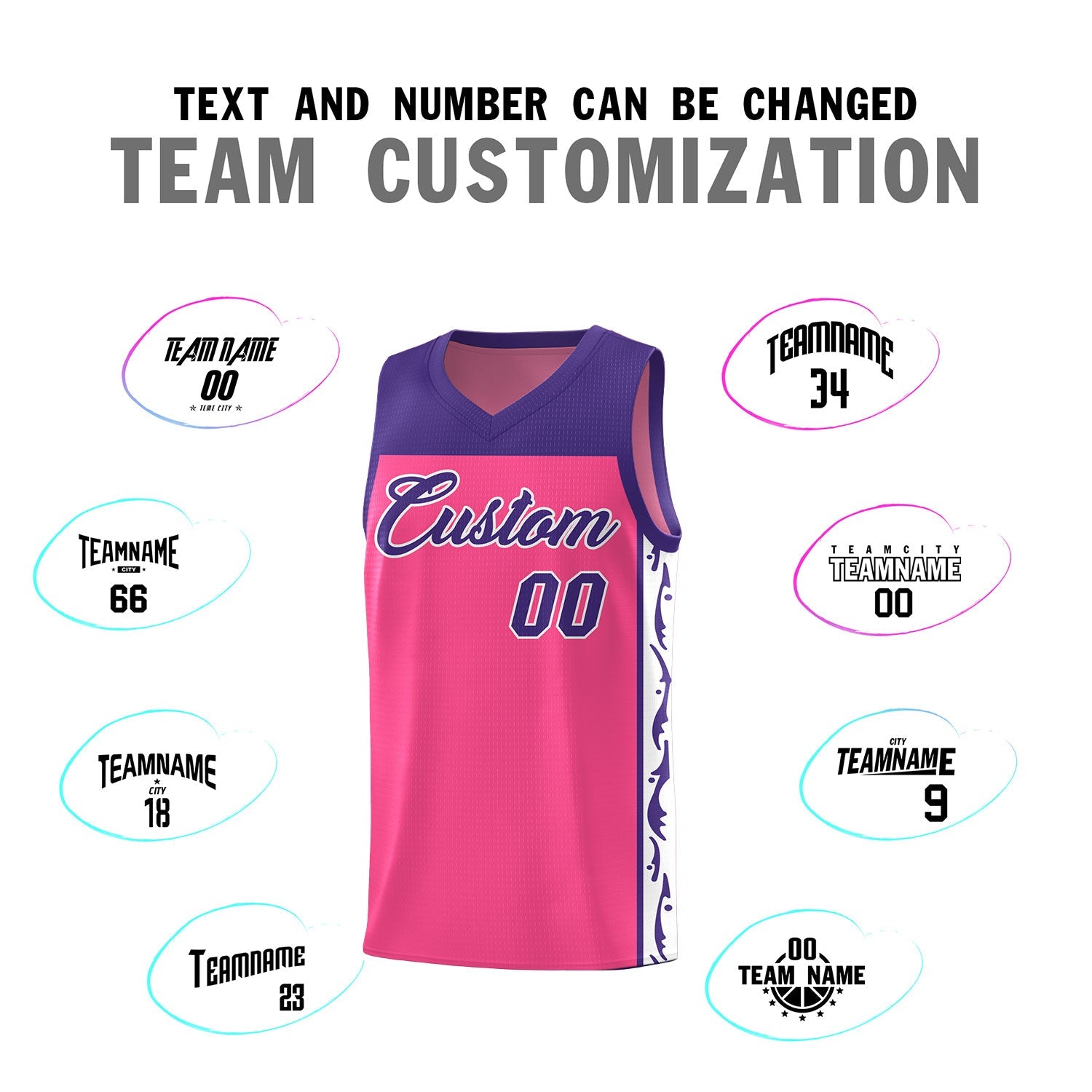 Custom Pink Side Pattern Sports Uniform Basketball Jersey