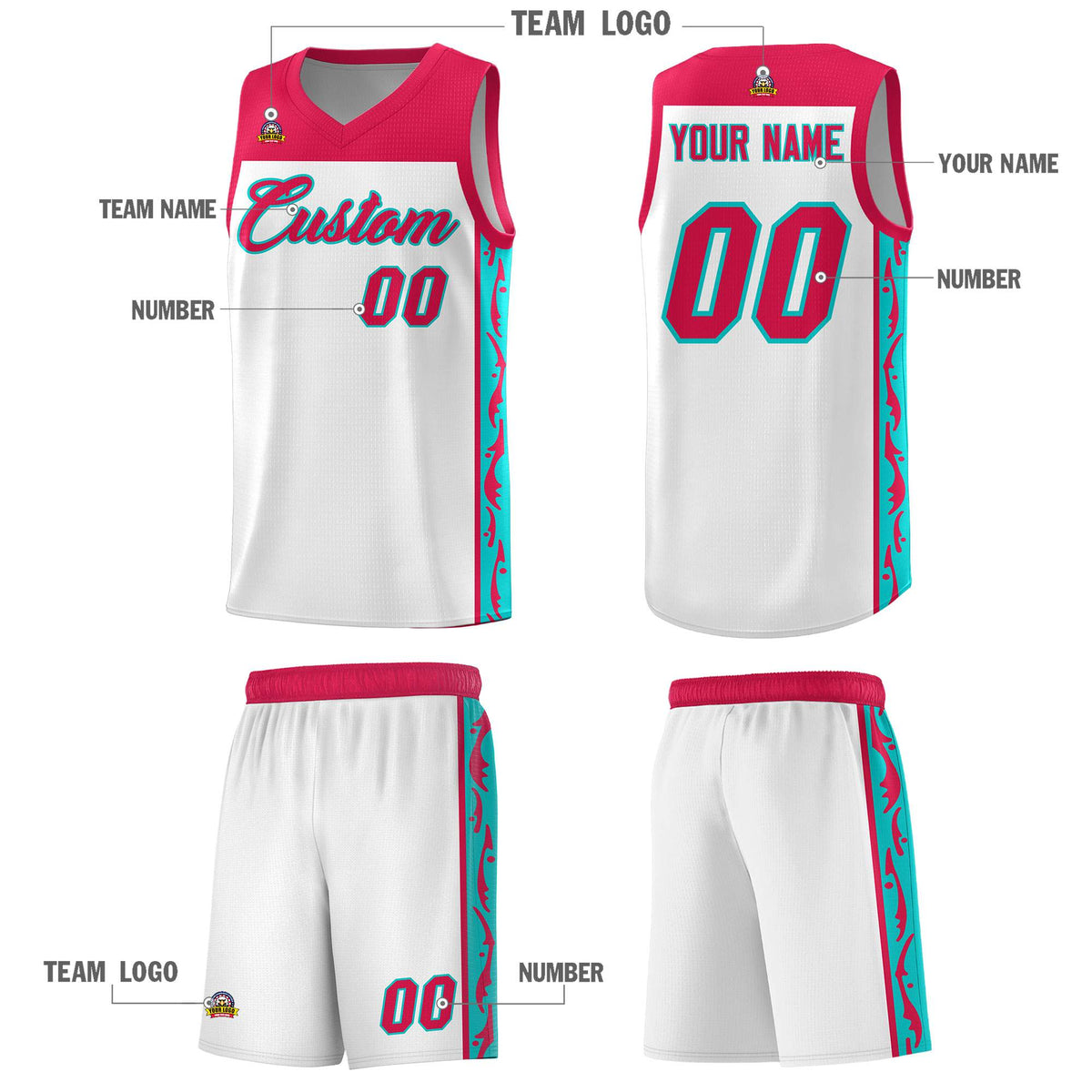 Custom White Side Pattern Sports Uniform Basketball Jersey