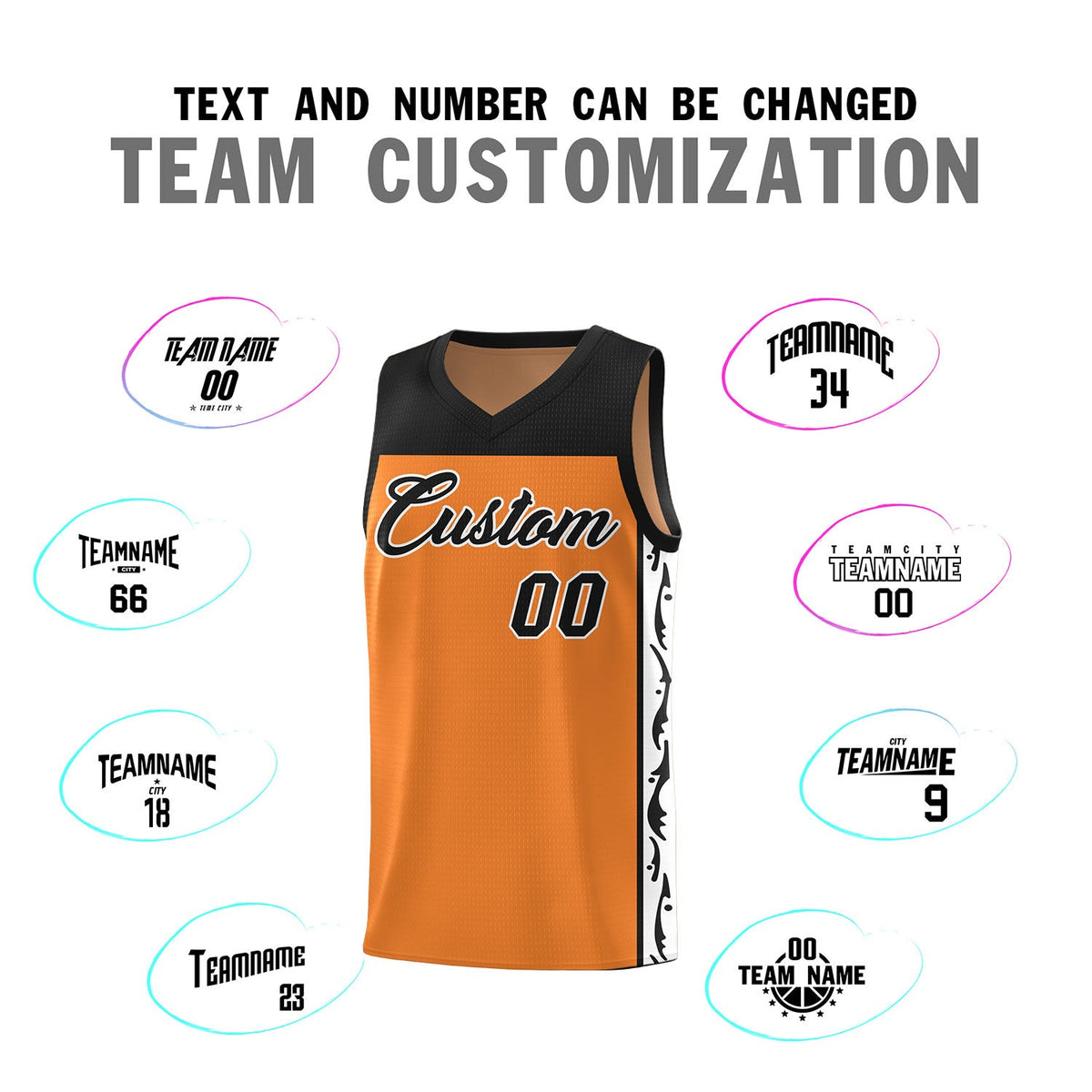 Custom Gold Orange Side Pattern Sports Uniform Basketball Jersey