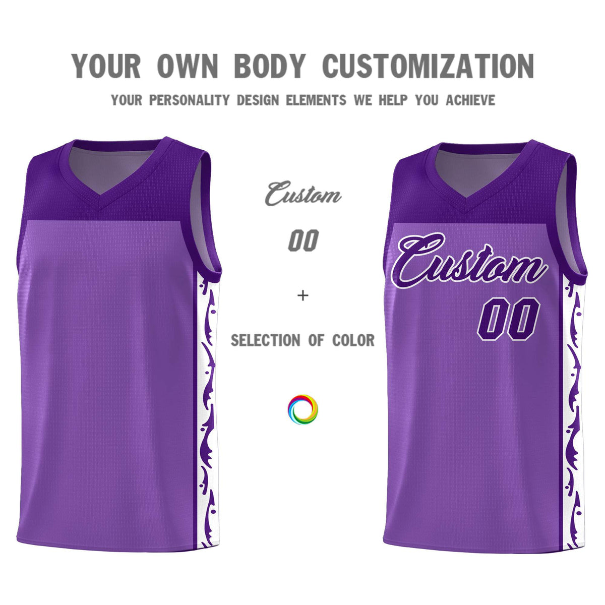 Custom Purple Side Pattern Sports Uniform Basketball Jersey
