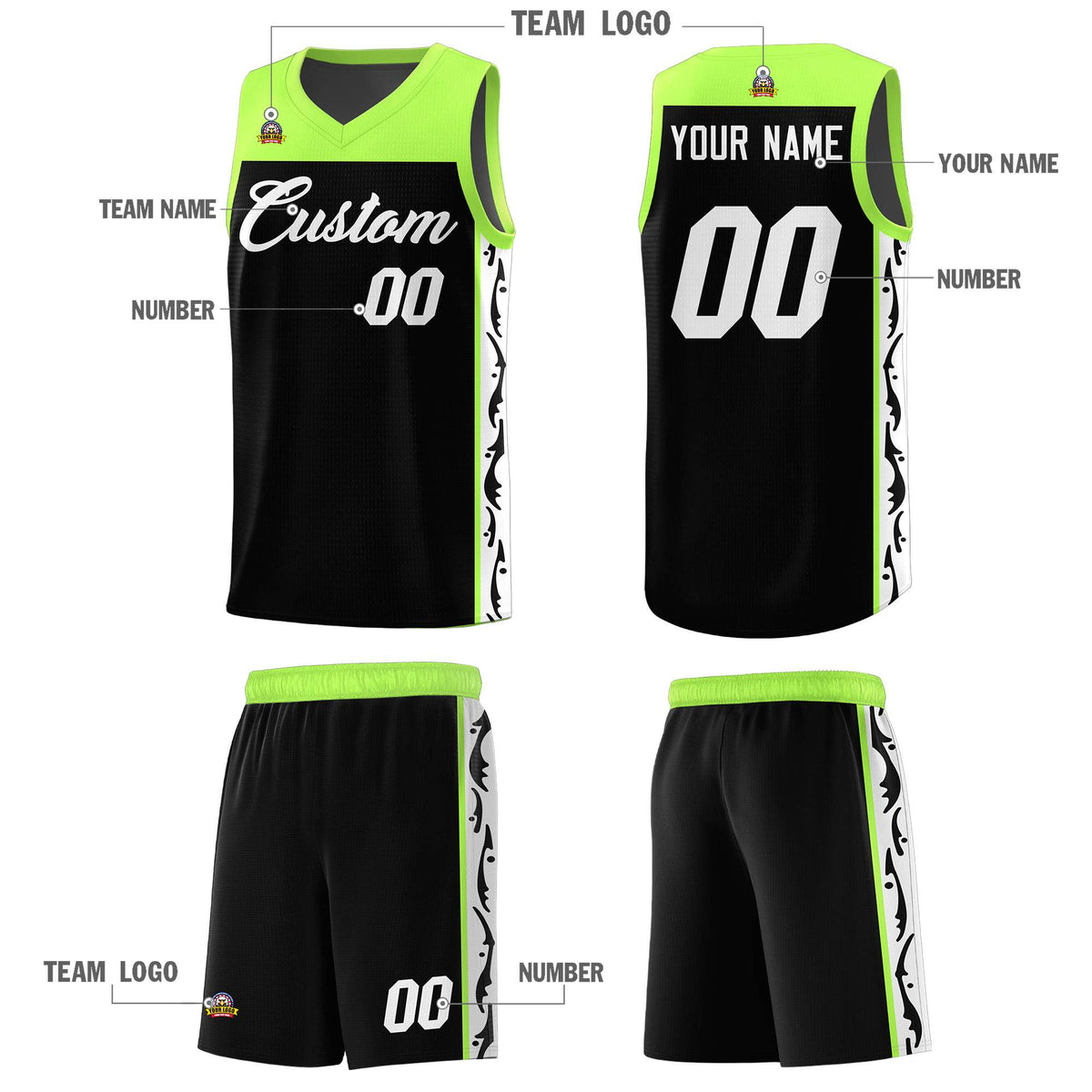 Custom Black Side Pattern Sports Uniform Basketball Jersey