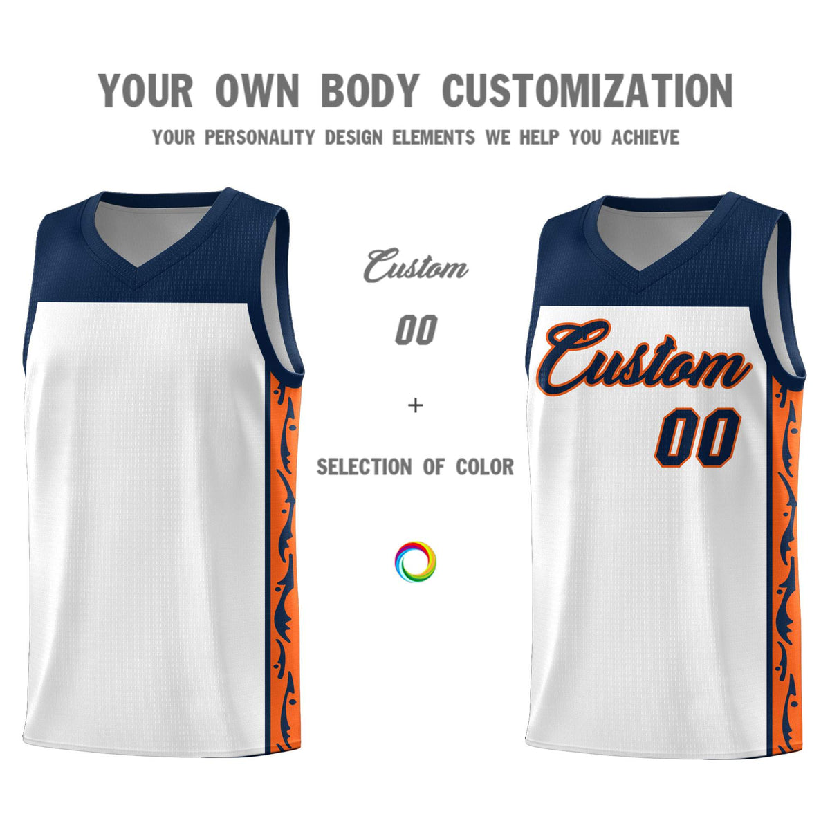Custom White Side Pattern Sports Uniform Basketball Jersey