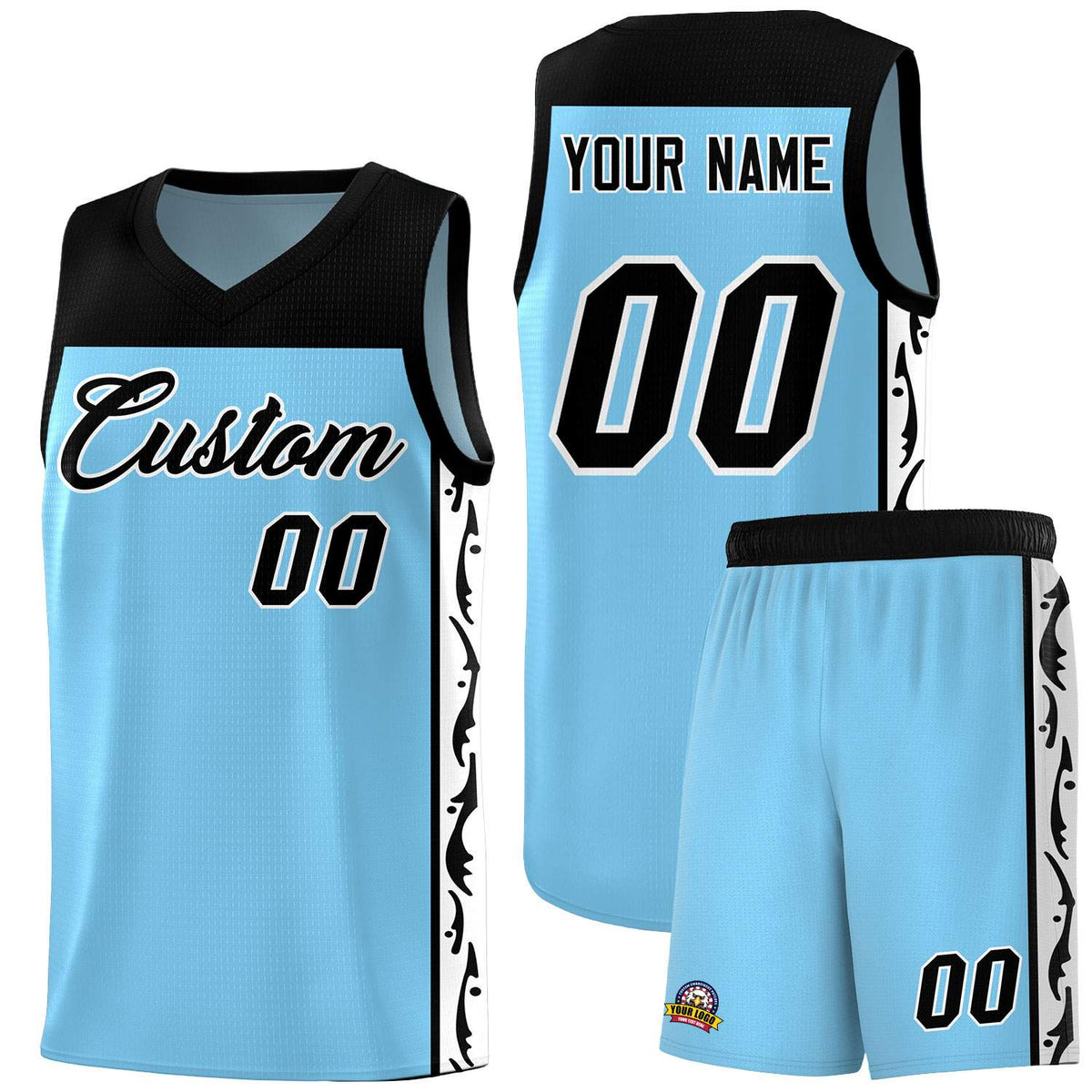 Custom Light Blue Side Pattern Sports Uniform Basketball Jersey