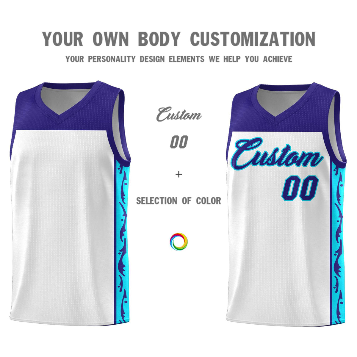 Custom White Side Pattern Sports Uniform Basketball Jersey