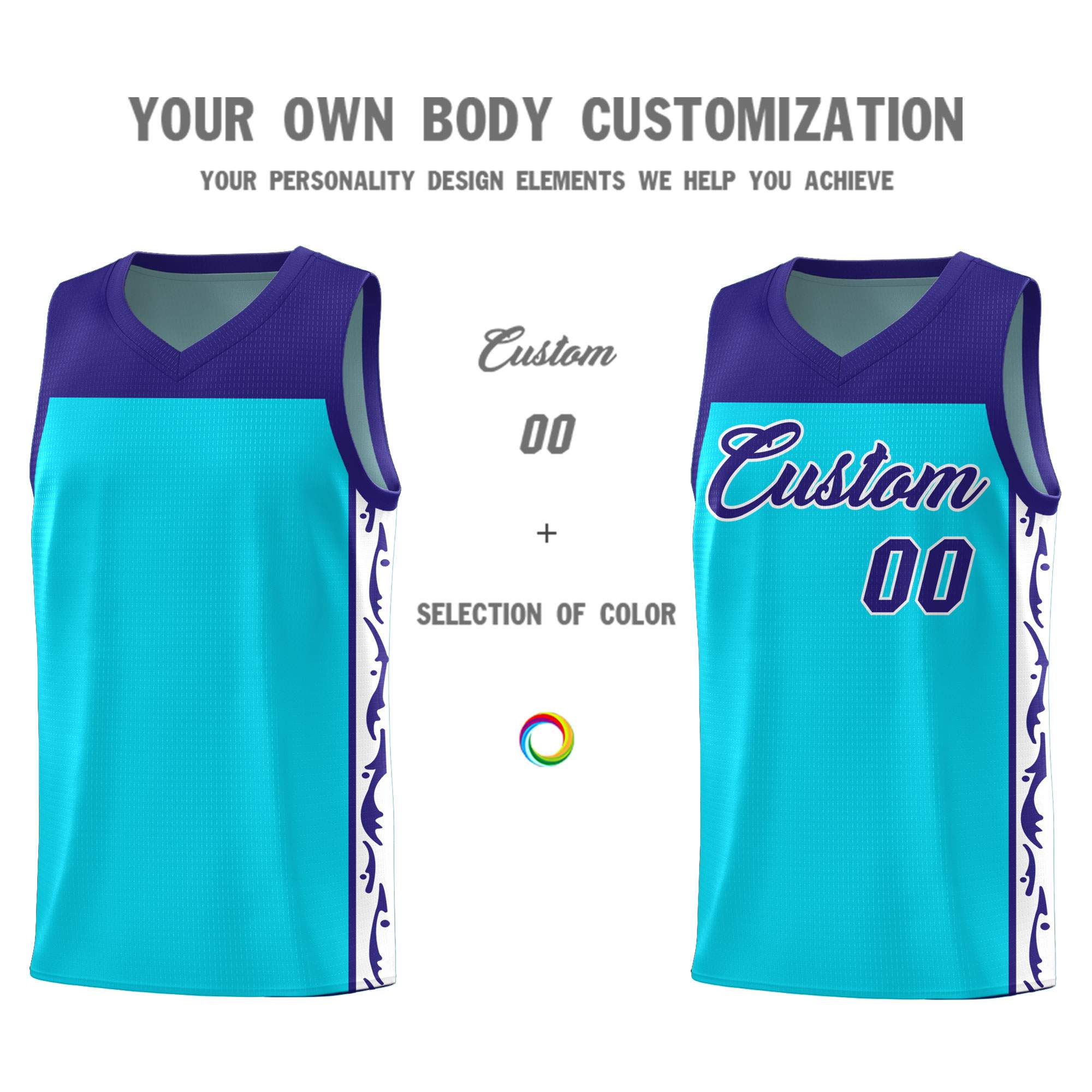 Custom Sky Blue Side Pattern Sports Uniform Basketball Jersey