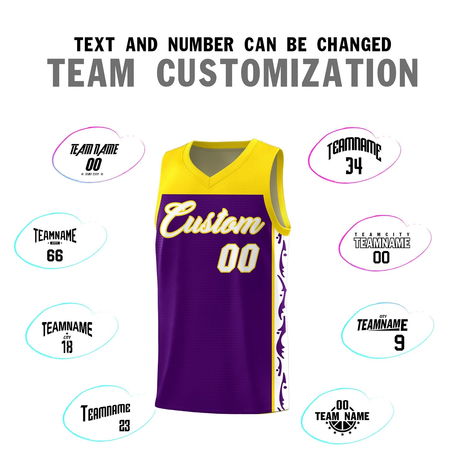 Custom Purple Side Pattern Sports Uniform Basketball Jersey