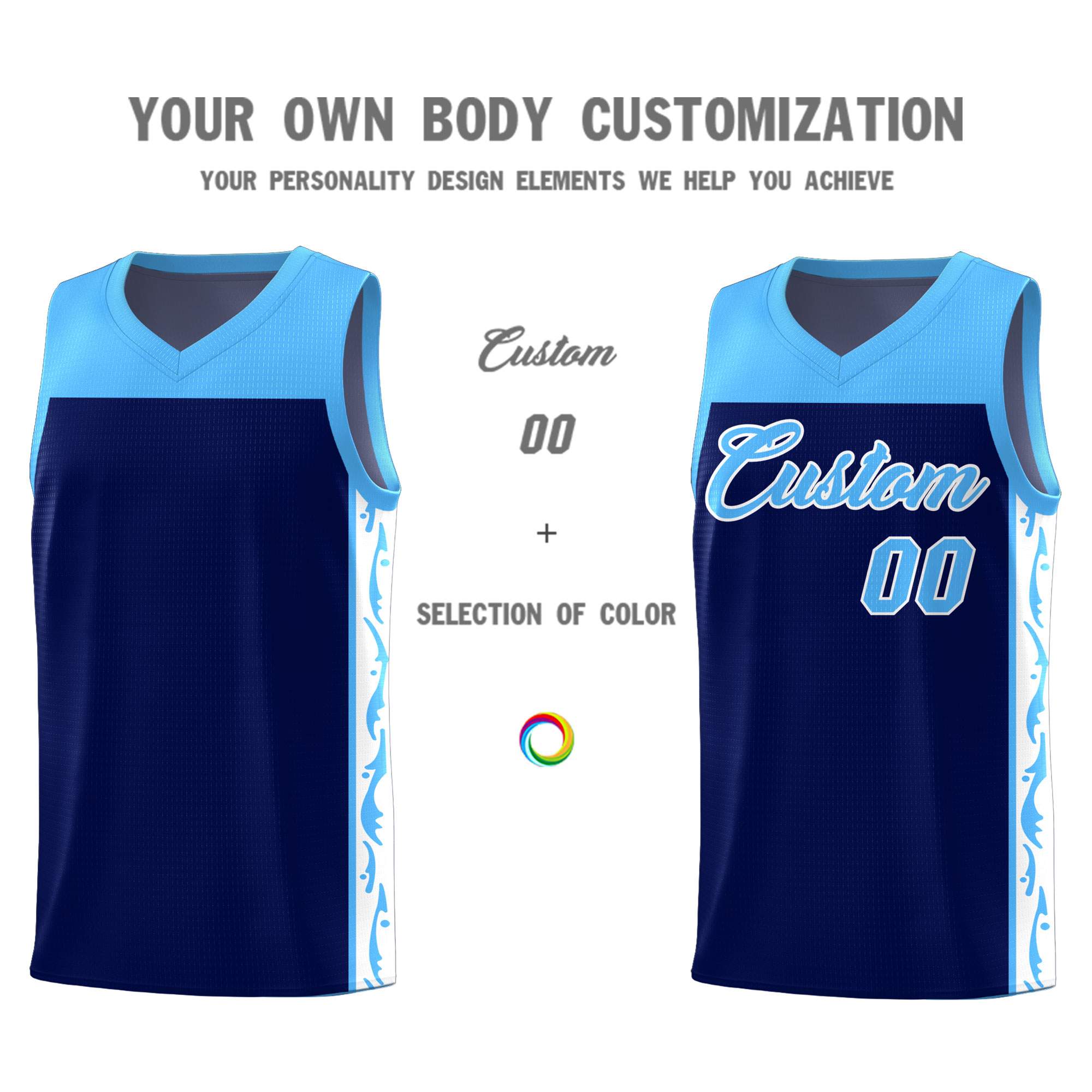 Custom Navy Side Pattern Sports Uniform Basketball Jersey