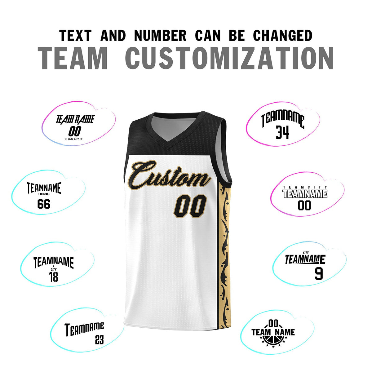 Custom White Side Pattern Sports Uniform Basketball Jersey