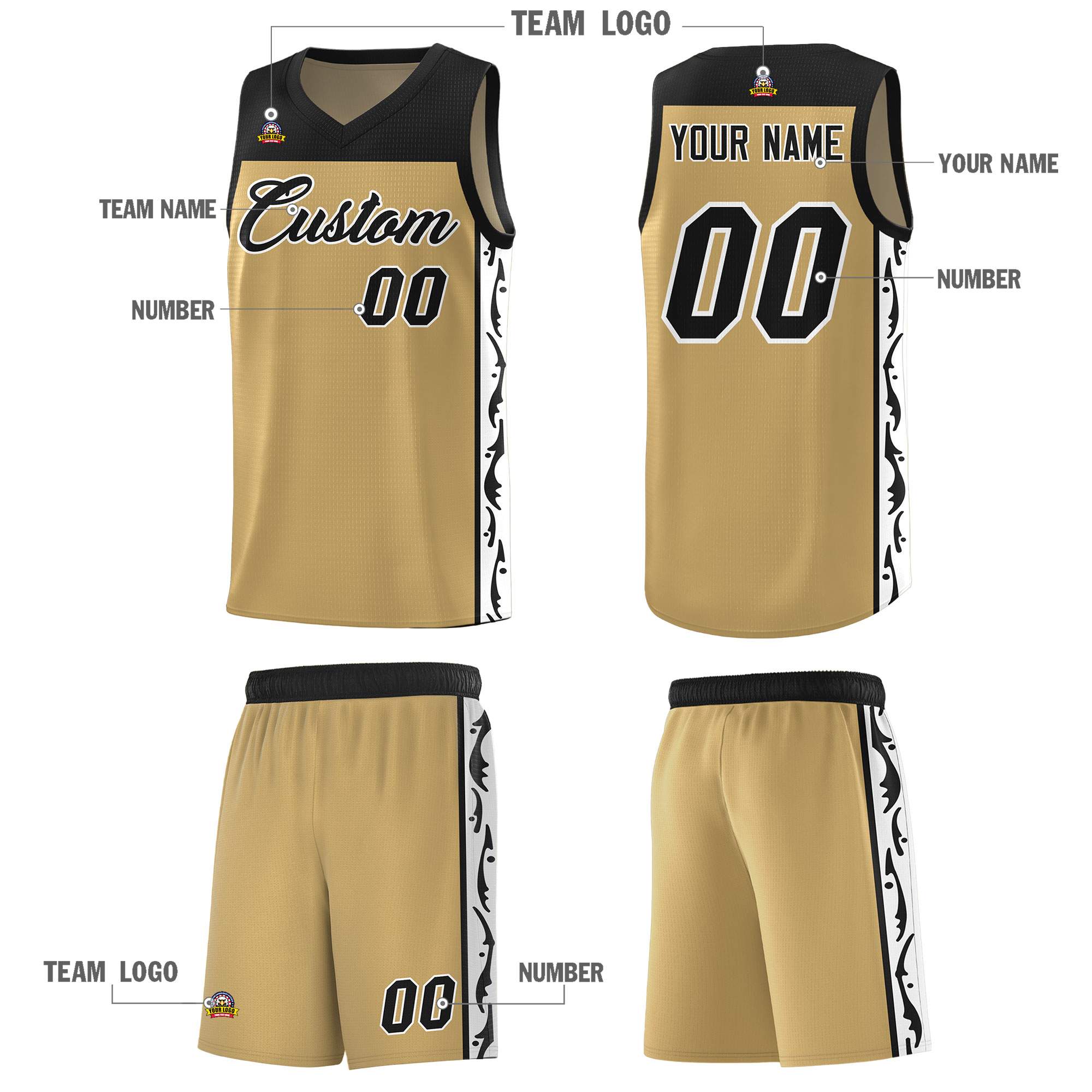 Custom Light Brown Side Pattern Sports Uniform Basketball Jersey