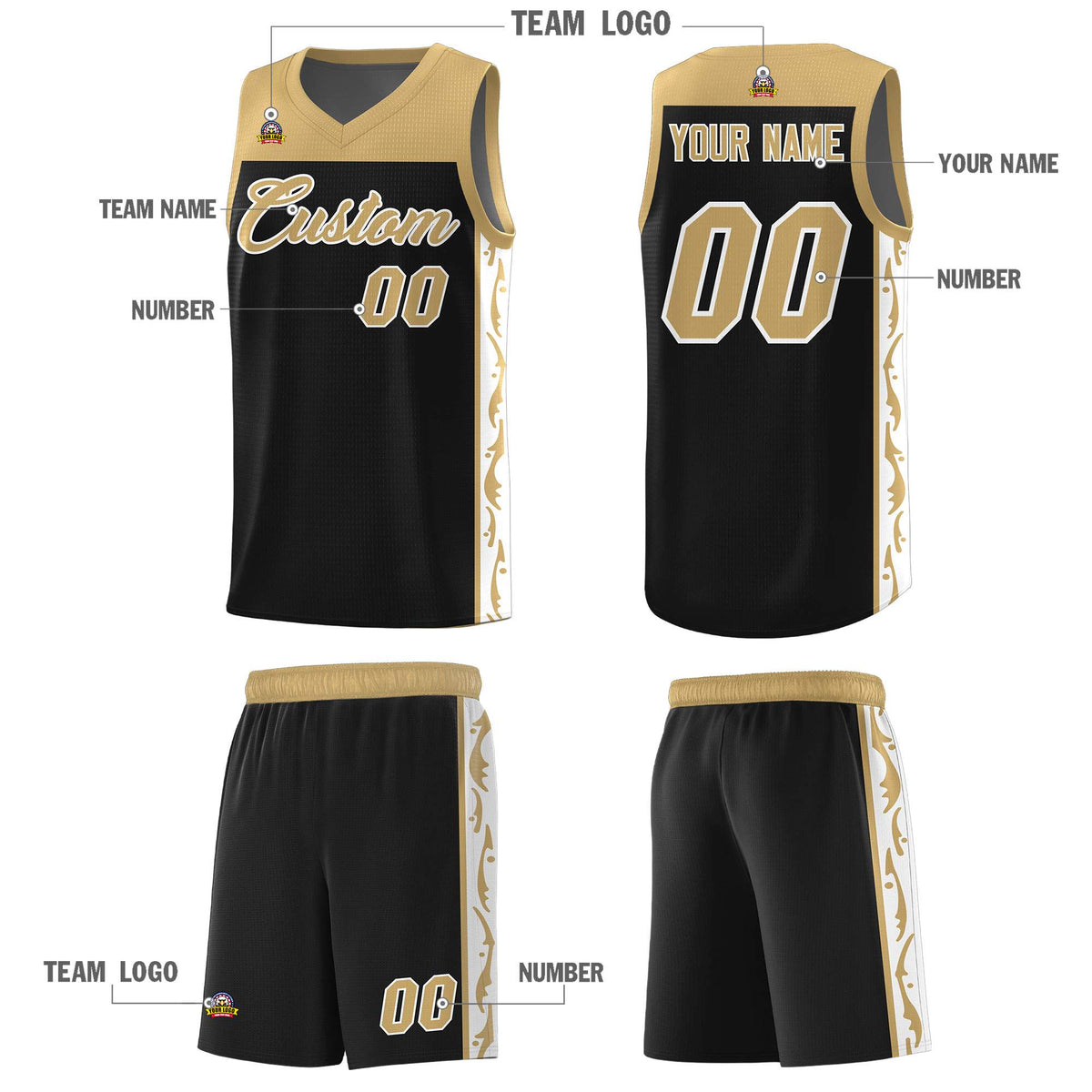 Custom Black Side Pattern Sports Uniform Basketball Jersey