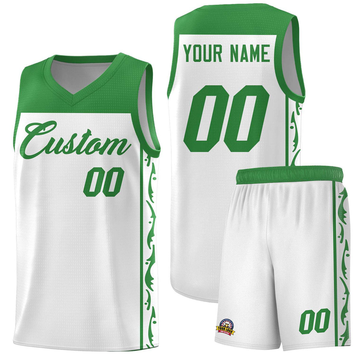 Custom White Side Pattern Sports Uniform Basketball Jersey