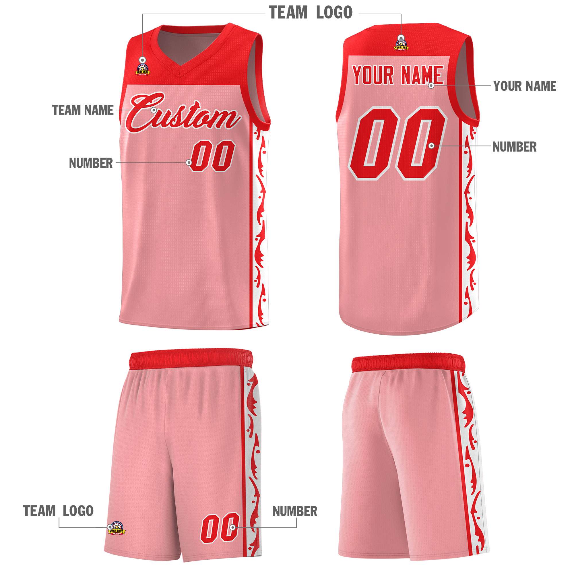 Custom Pink Side Pattern Sports Uniform Basketball Jersey
