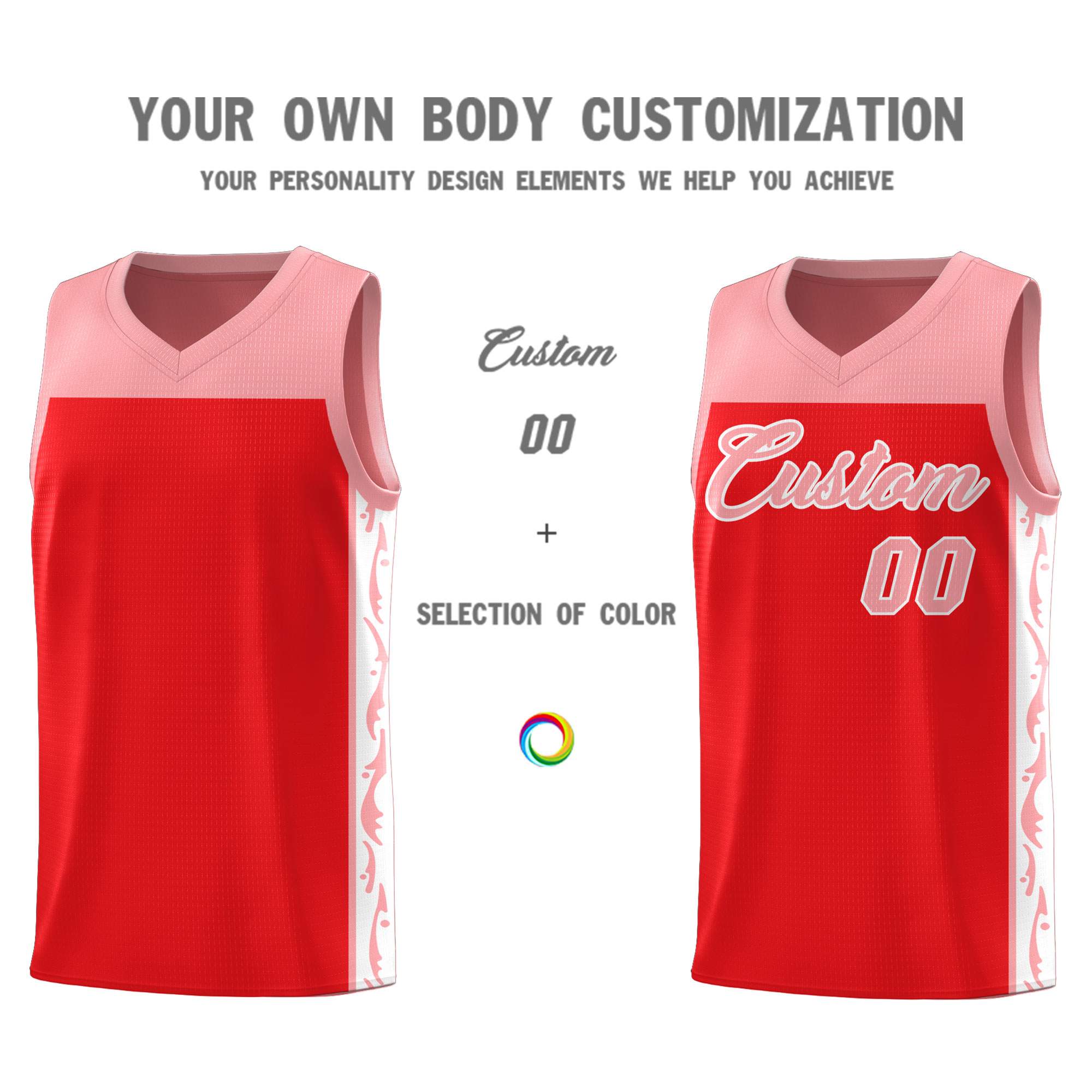 Custom Red Side Pattern Sports Uniform Basketball Jersey