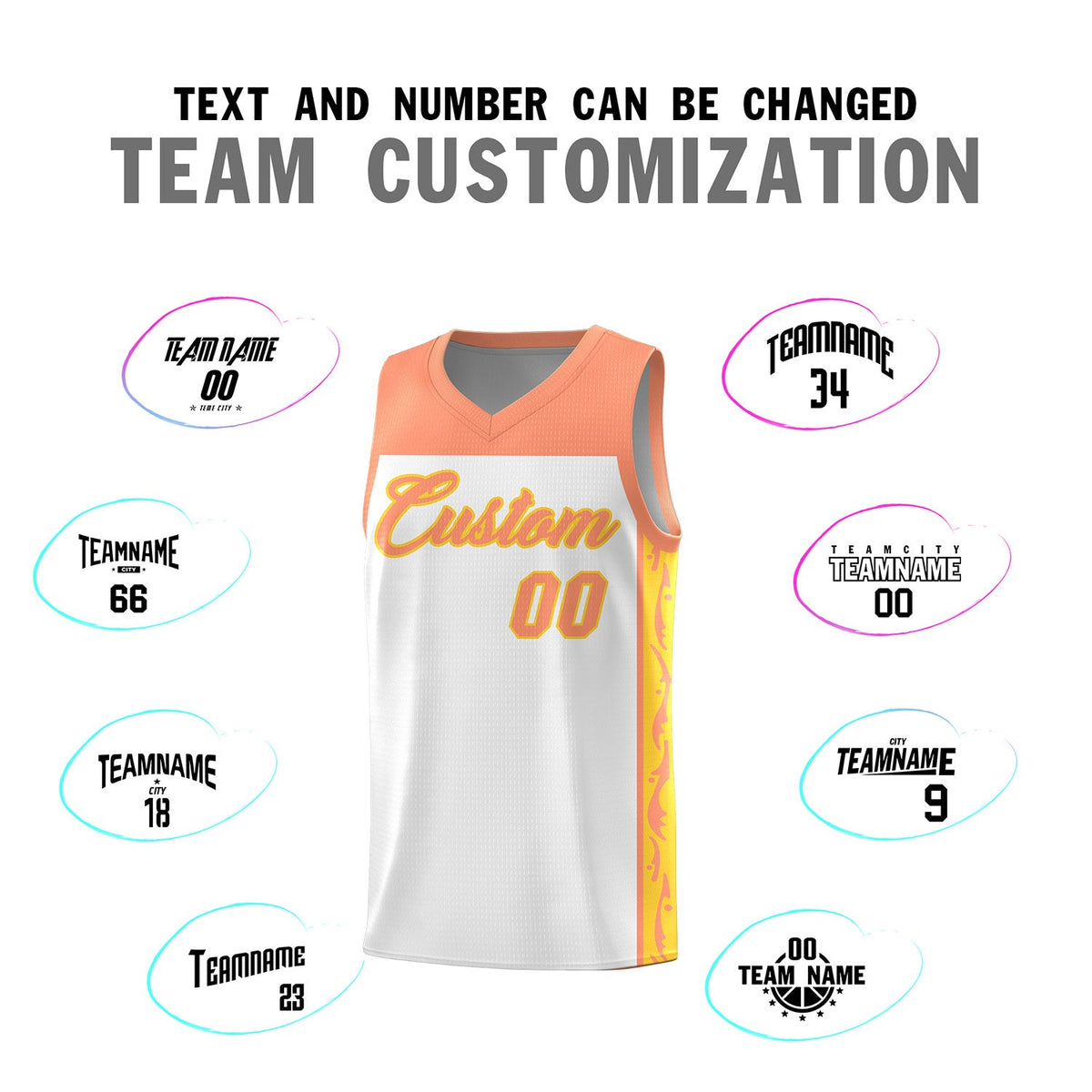 Custom White Side Pattern Sports Uniform Basketball Jersey