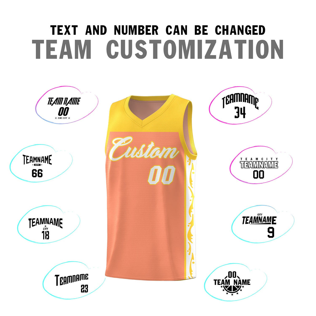Custom Gold Orange Side Pattern Sports Uniform Basketball Jersey
