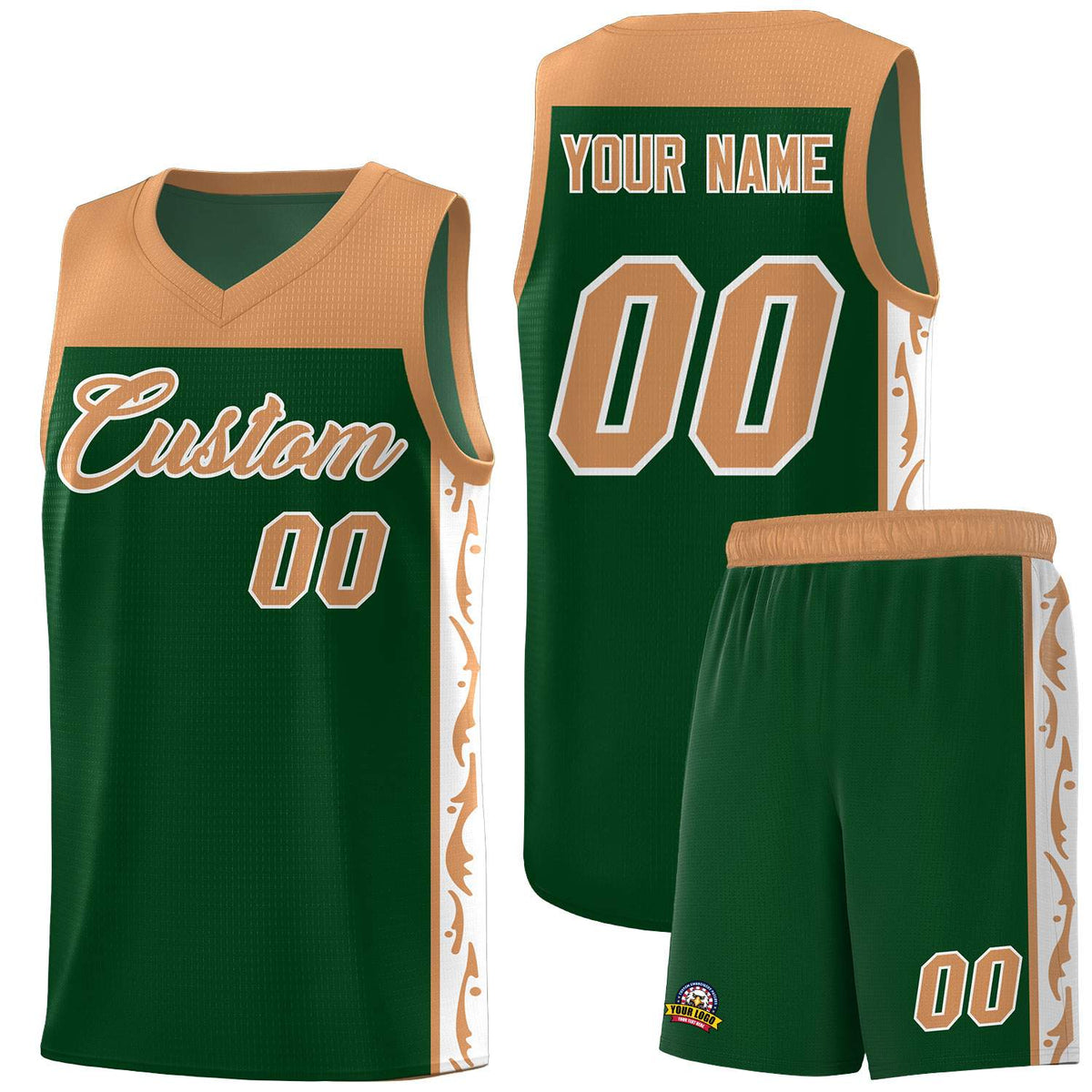 Custom Green Side Pattern Sports Uniform Basketball Jersey