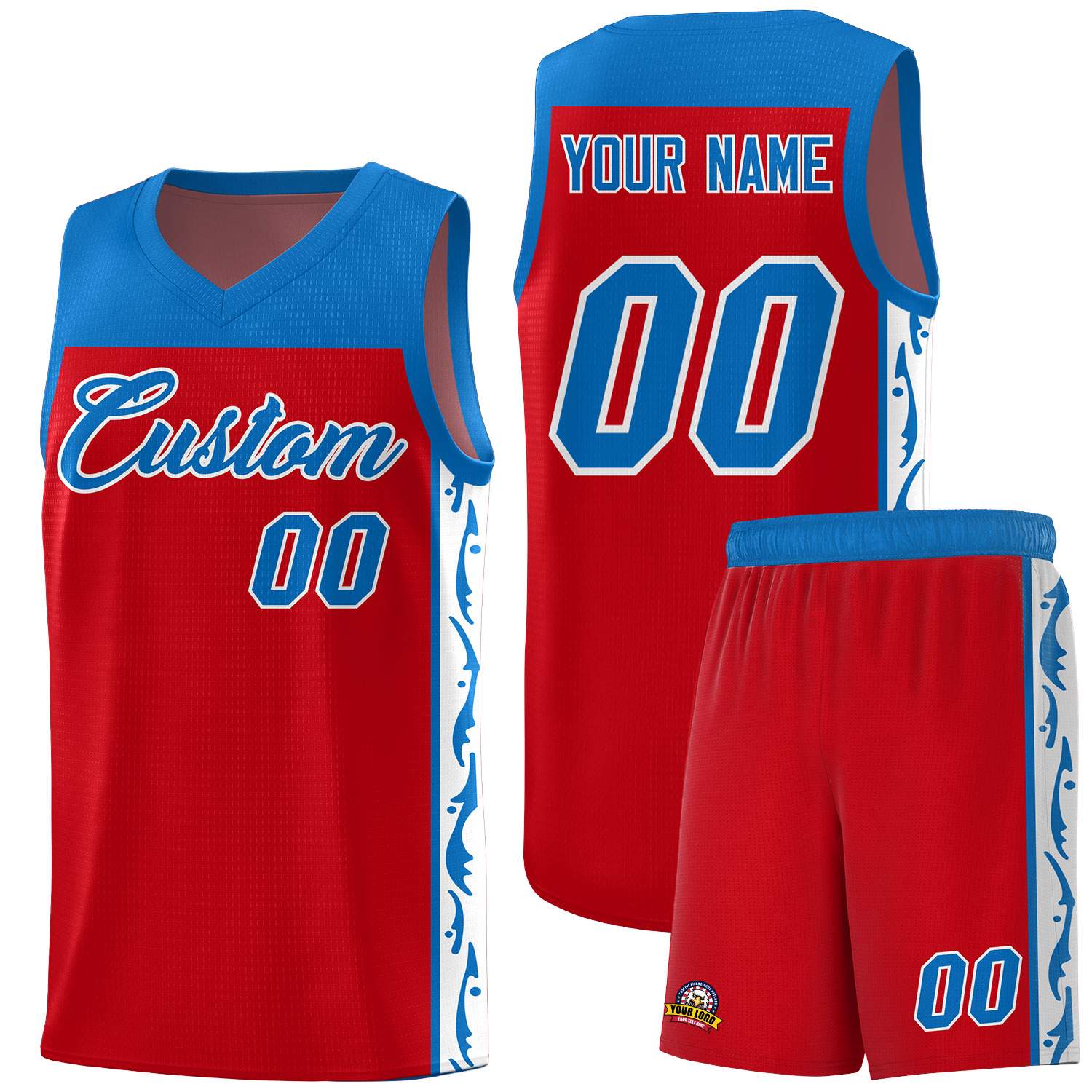 Custom Red Side Pattern Sports Uniform Basketball Jersey