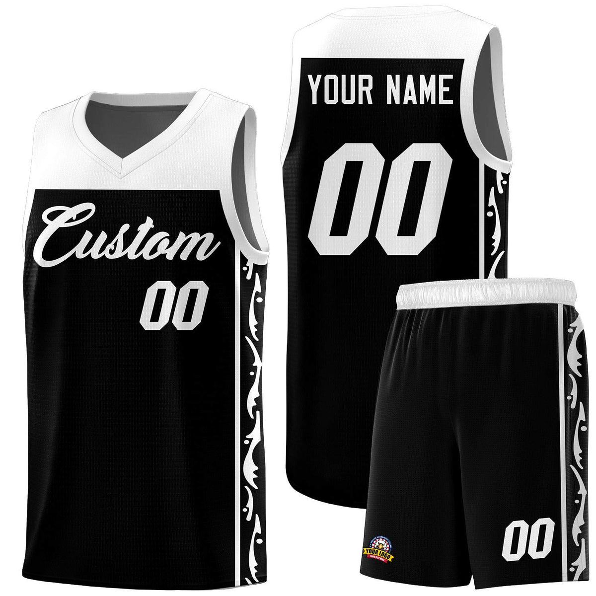 Custom Black Side Pattern Sports Uniform Basketball Jersey