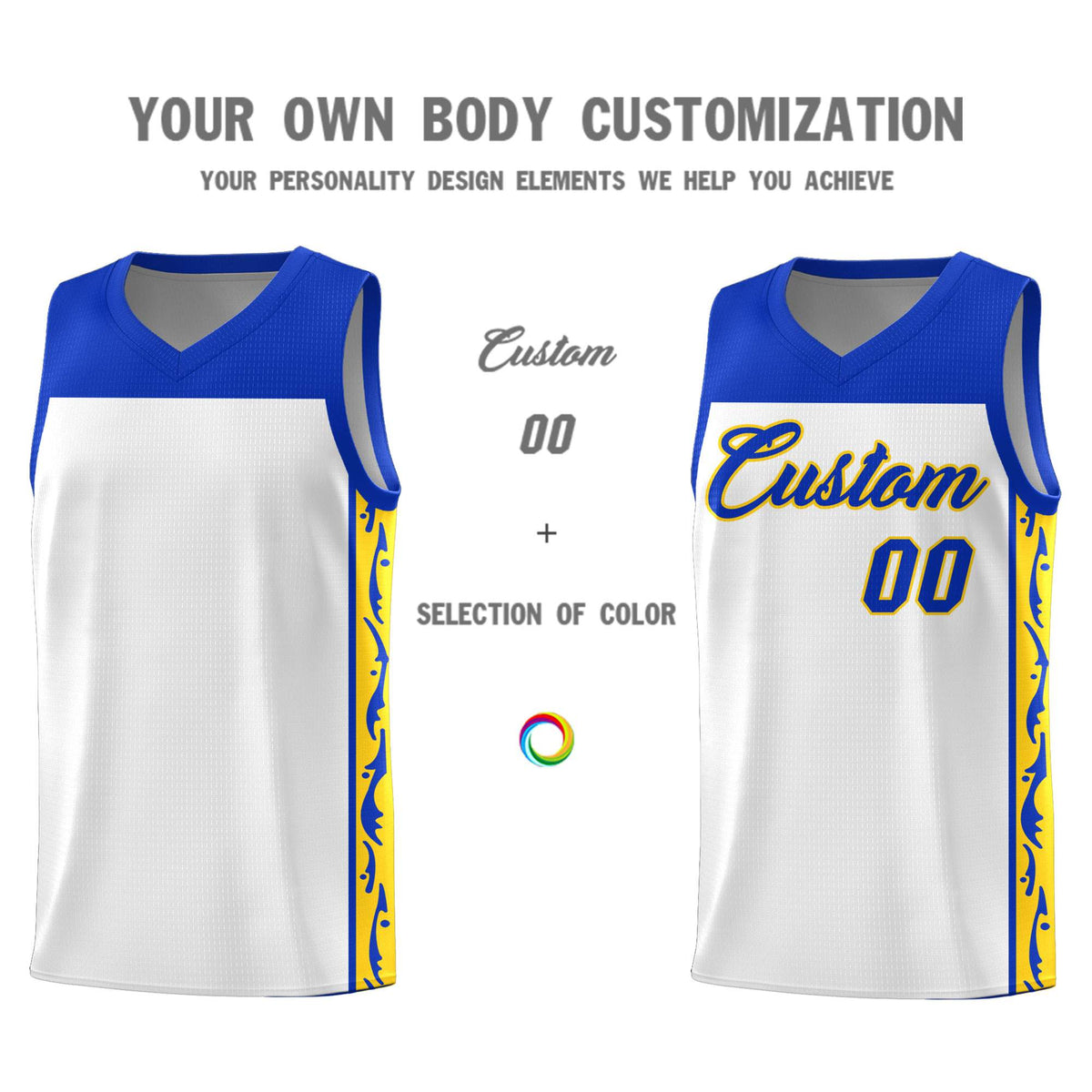 Custom White Side Pattern Sports Uniform Basketball Jersey