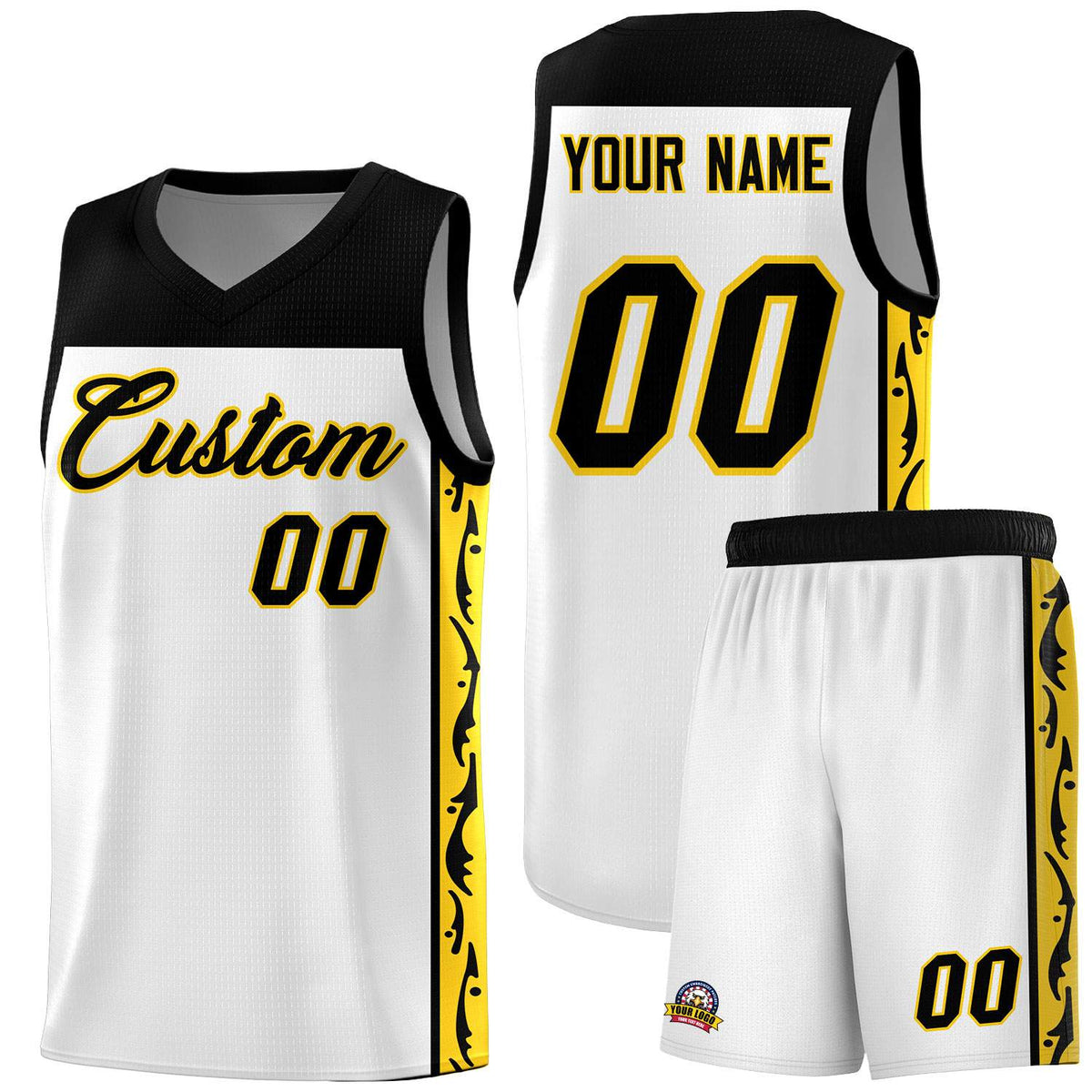 Custom White Side Pattern Sports Uniform Basketball Jersey