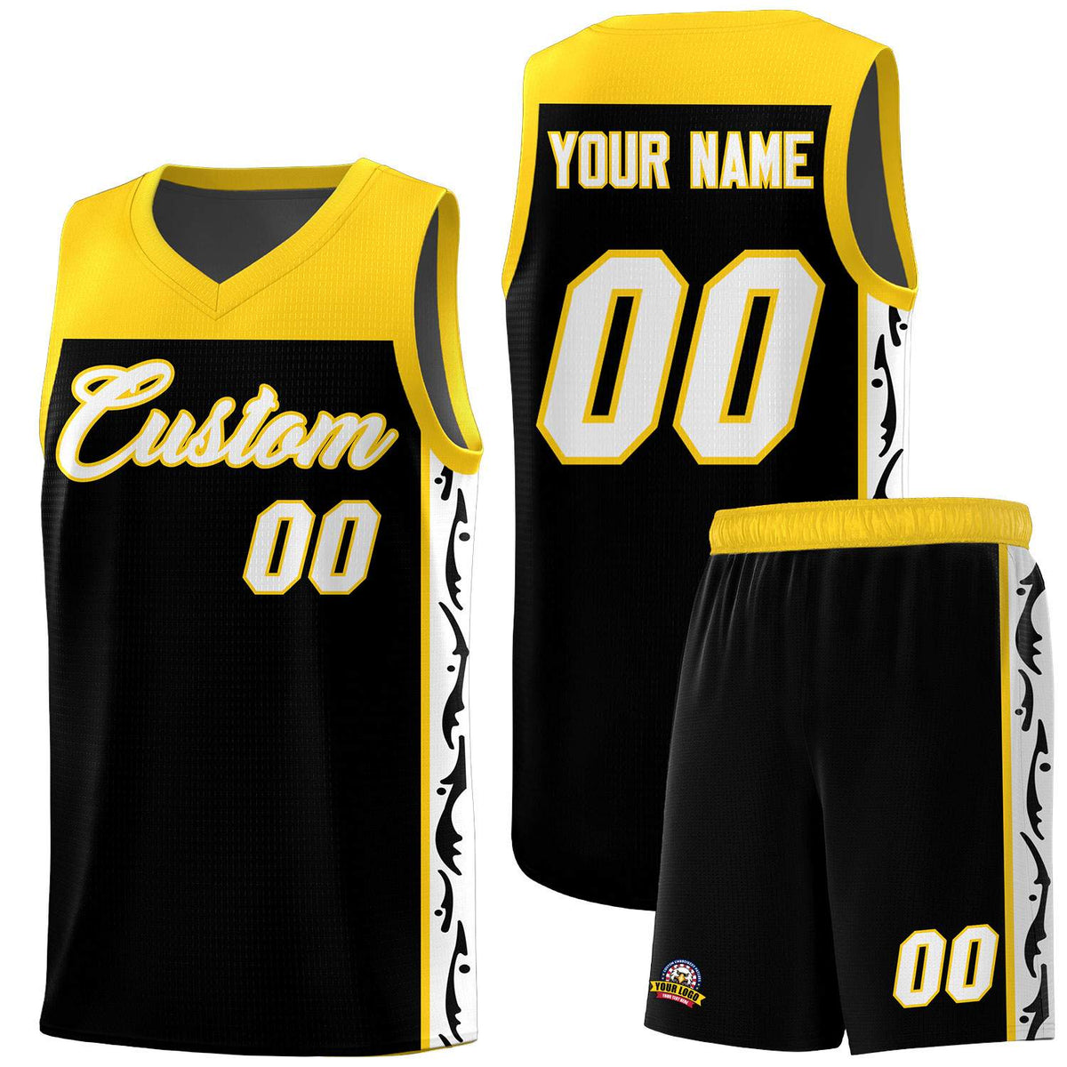 Custom Black Side Pattern Sports Uniform Basketball Jersey