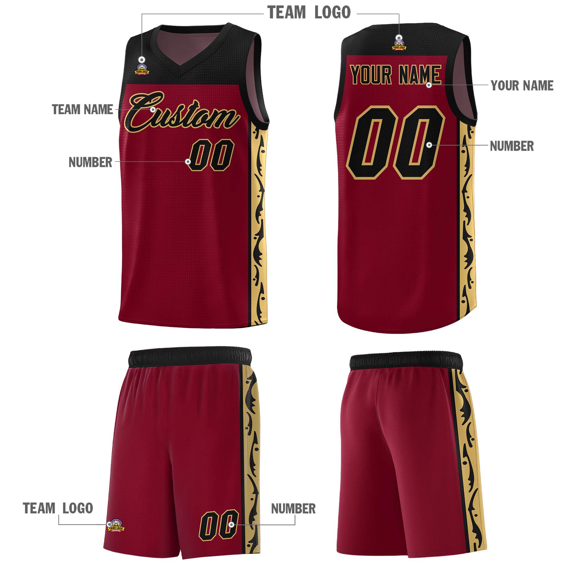 Custom Crimson Side Pattern Sports Uniform Basketball Jersey