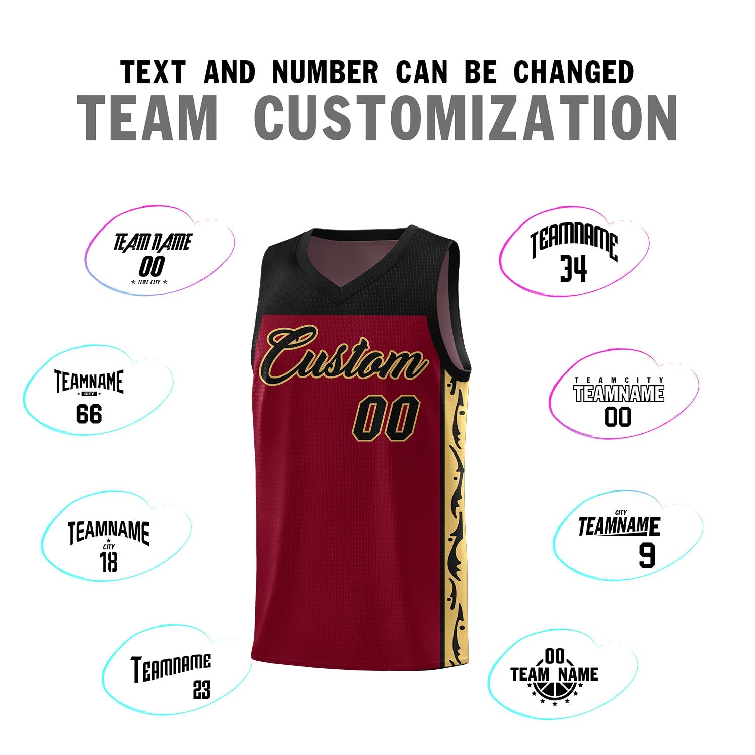 Custom Crimson Side Pattern Sports Uniform Basketball Jersey