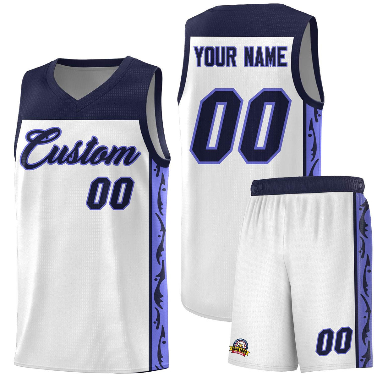 Custom White Side Pattern Sports Uniform Basketball Jersey