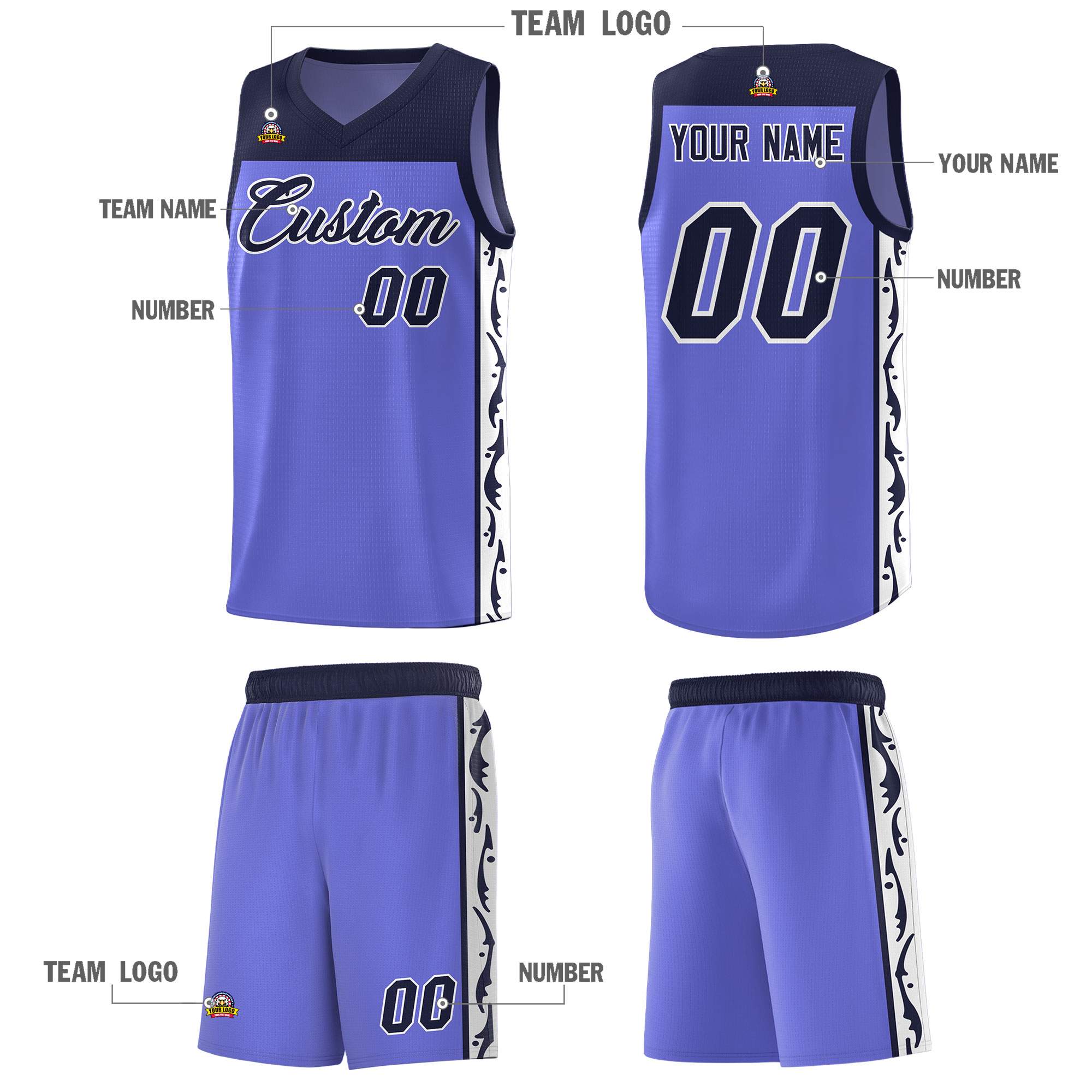 Custom Purple Side Pattern Sports Uniform Basketball Jersey